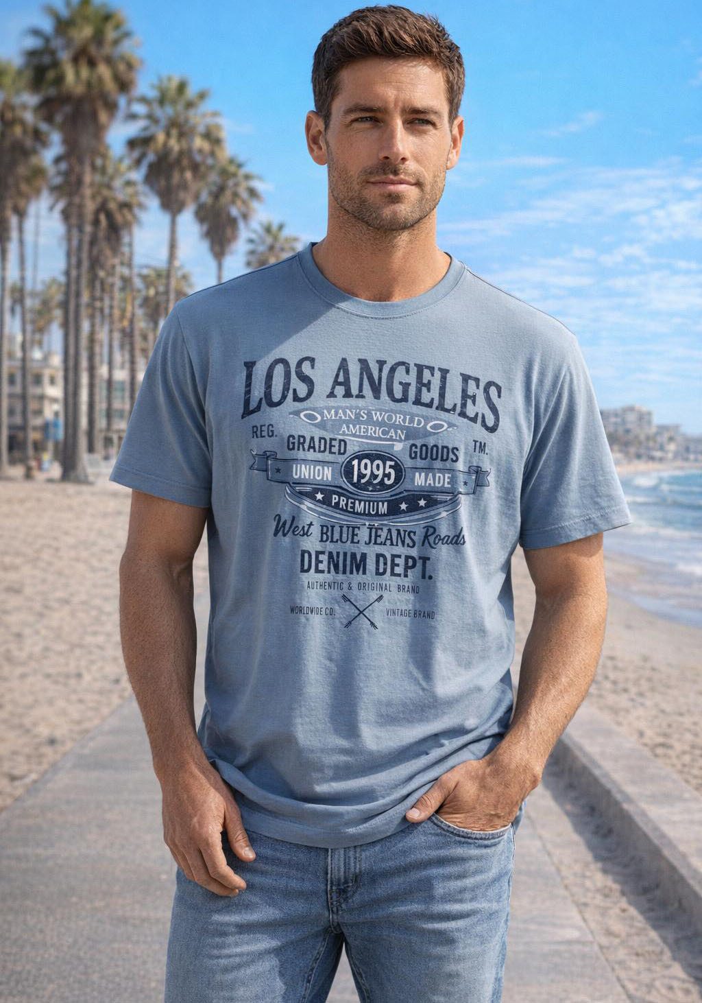 Man's World T-Shirt Kurzarm, mit Print, Rundhalsausschnitt, aus Baumwolle