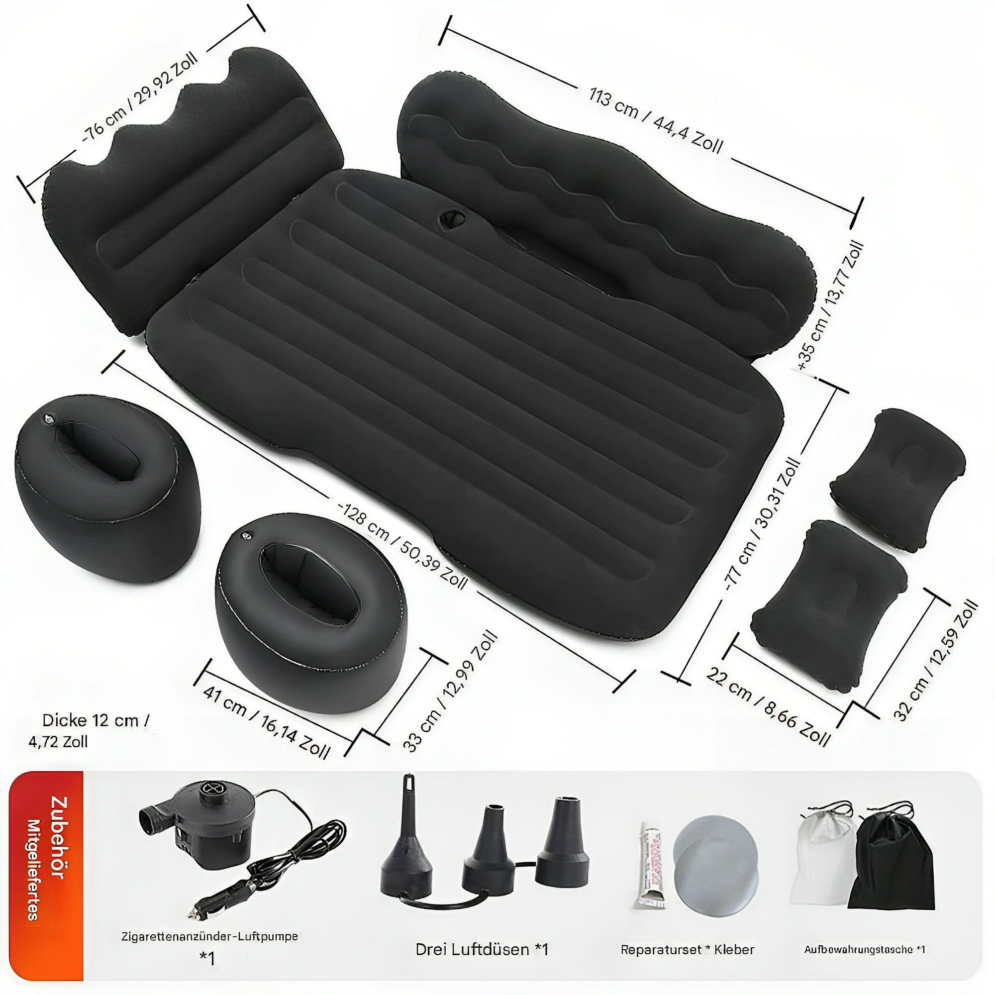 GARRYFIZH Luftmatratze Luftbett Camping für Auto, 128x77x20cm Reisebett für Zuhause und Outdoor Mit Luftpumpe