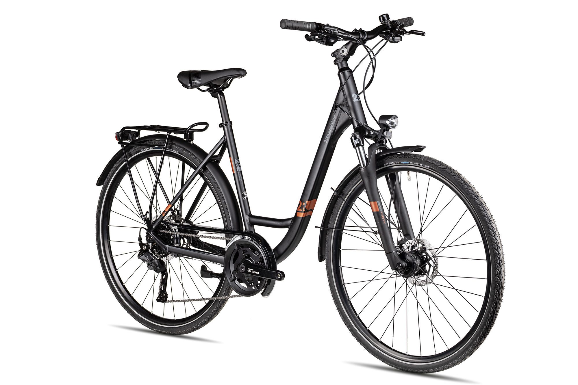2R Manufaktur Trekkingrad TRS THREE Wave, 18 Gang Shimano Cues RD-U3020 Schaltwerk, Kettenschaltung, hydraulische Scheibenbremse schwarz/grau