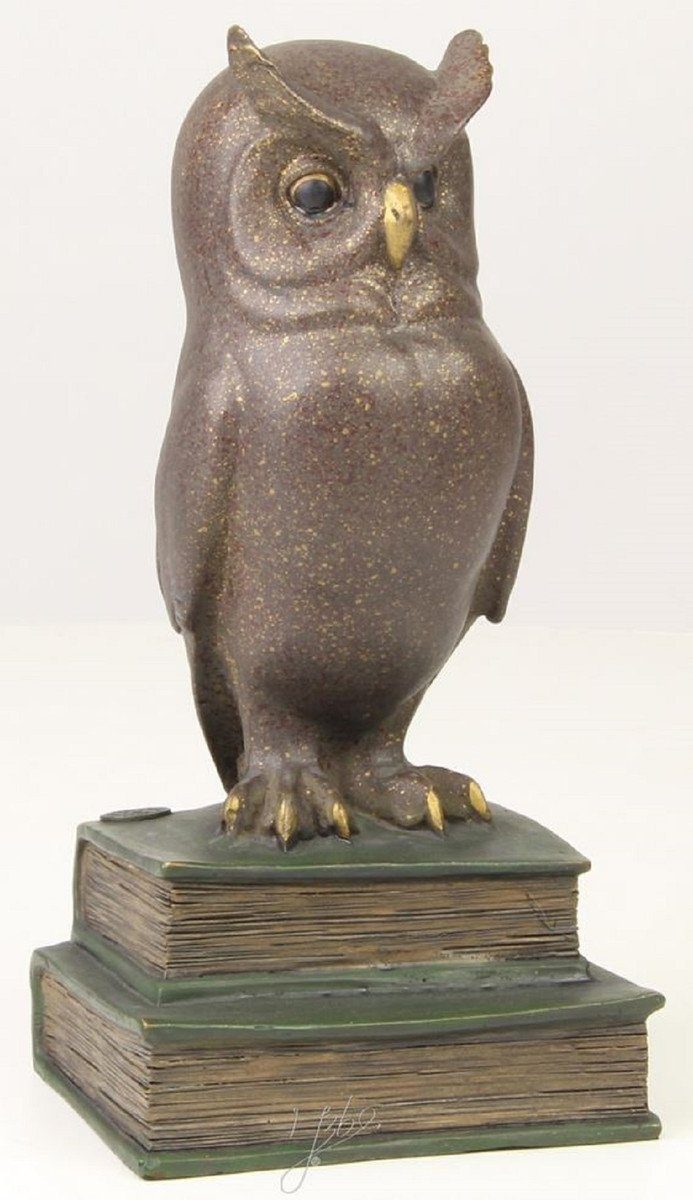 Casa Padrino Dekofigur Luxus Bronzefigur die weise Eule Mehrfarbig 11 x 9,5 x H. 22,5 cm - Dekofigur