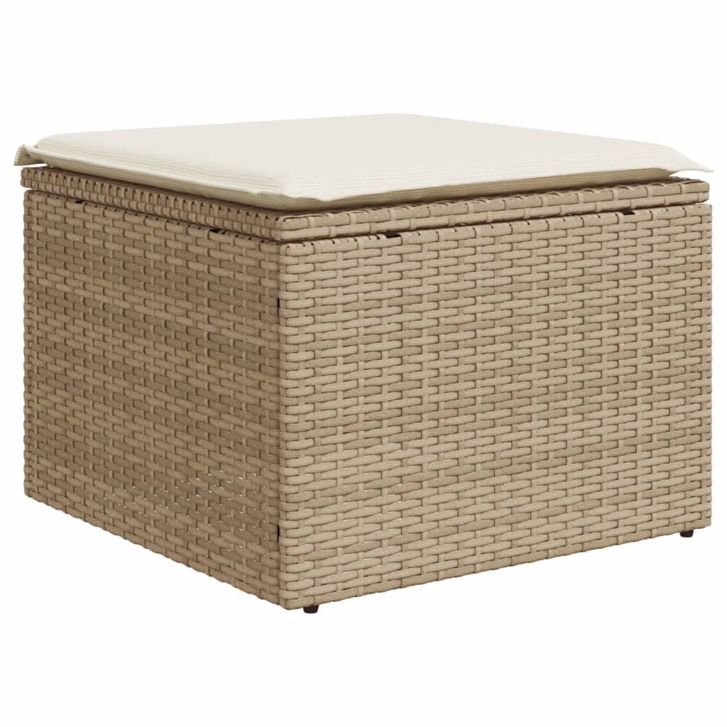 vidaXL Hocker Gartenhocker mit Kissen Beige 55x55x37 cm Poly Rattan (1 St)