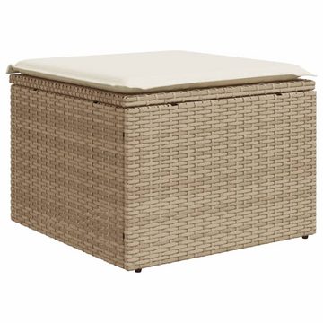 vidaXL Hocker Gartenhocker mit Kissen Beige 55x55x37 cm Poly Rattan