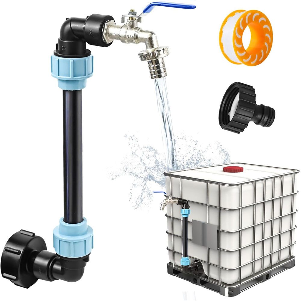 JOYOLEDER Regenwassertank IBC Auslaufhahn Messing IBC Tank Zubehör, Schwanenhals Für 1000L, (Regenwassertank IBC Tank Verbinder, Regenfass, Regentonnen, IBC Container S60x6 3/4 Zoll Wasserhahn, IBC Adapter)