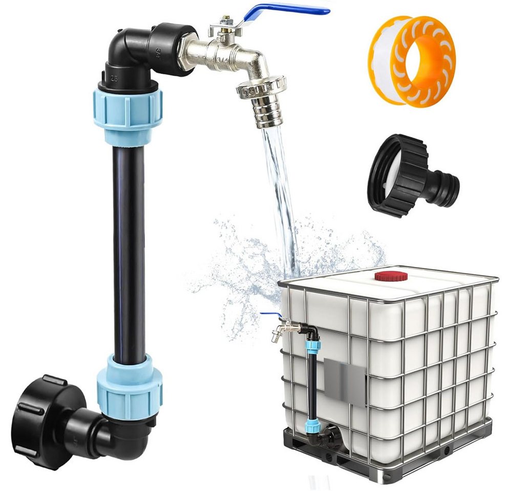 JOYOLEDER Regenwassertank IBC Auslaufhahn Messing IBC Tank Zubehör, Schwanenhals Für 1000L, (Regenwassertank IBC Tank Verbinder, Regenfass, Regentonnen, IBC Container S60x6 3/4 Zoll Wasserhahn, IBC Adapter)