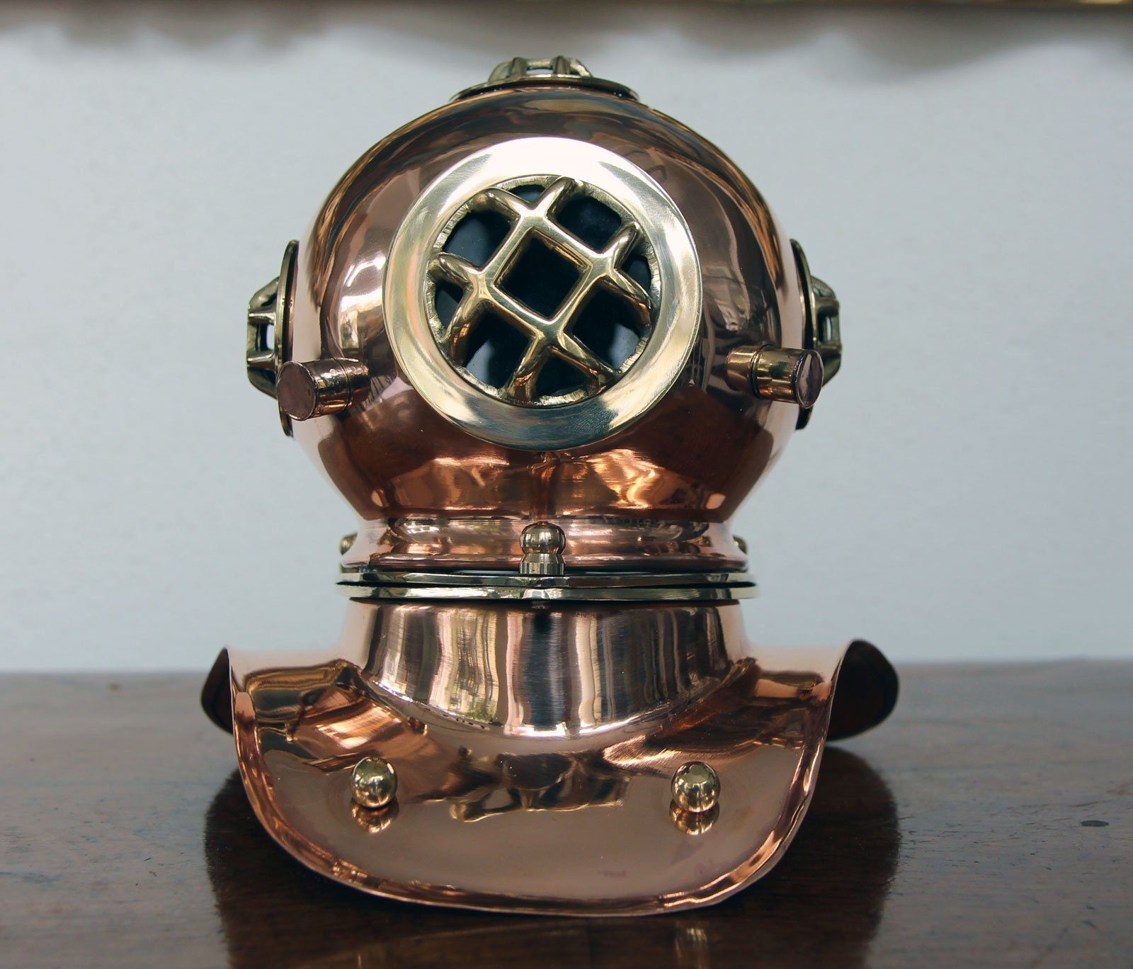 Dekoobjekt Aubaho 20cm Taucherhelm Helm Maritim Kupfer Antik-Stil Taucherglocke