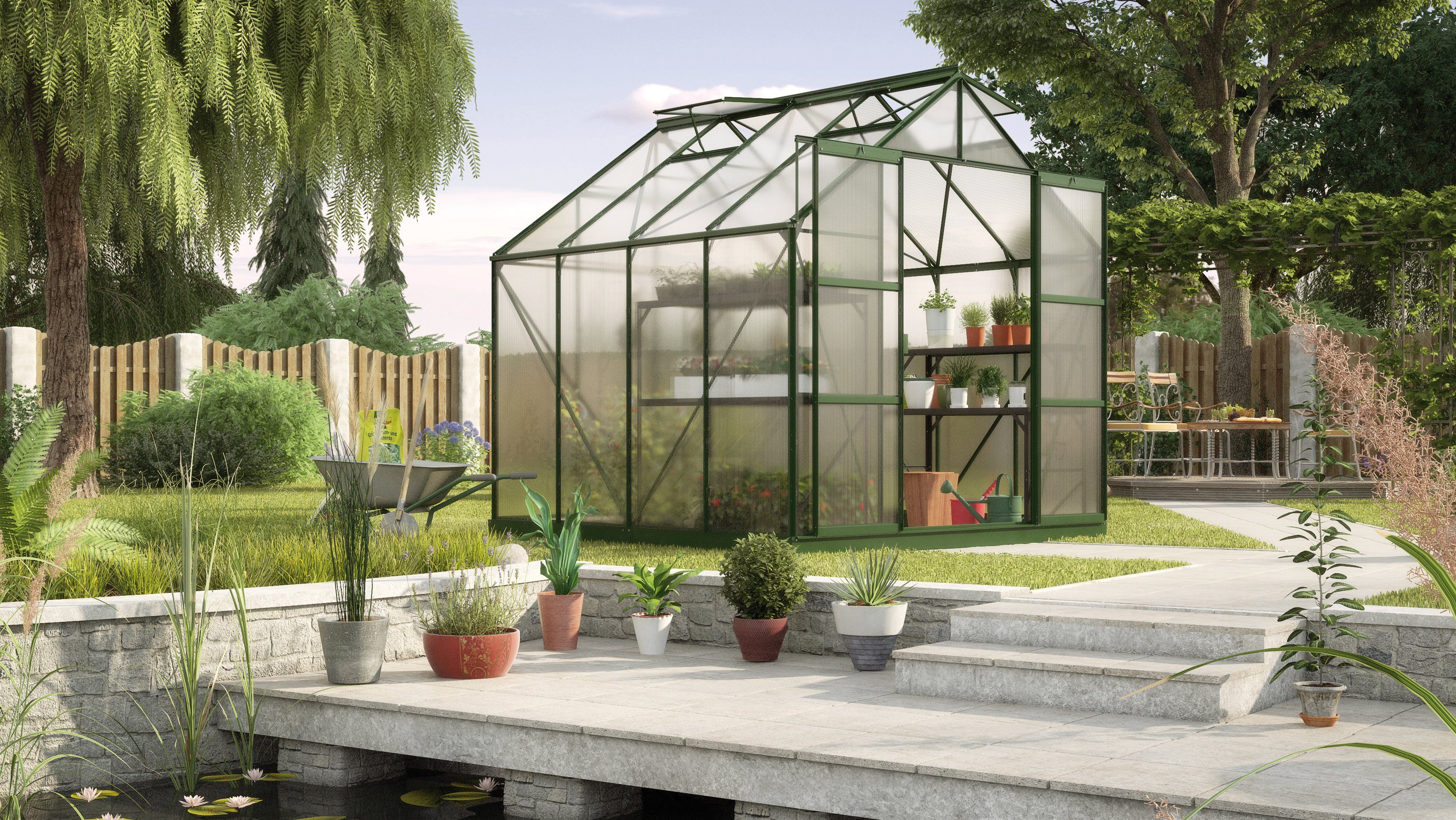 Vitavia Gewächshaus Uranus 6700, BxTxH: 254 x 254 x 246 cm, 4 mm Wandstärke, Set, mit 2-tlg. Zubehör