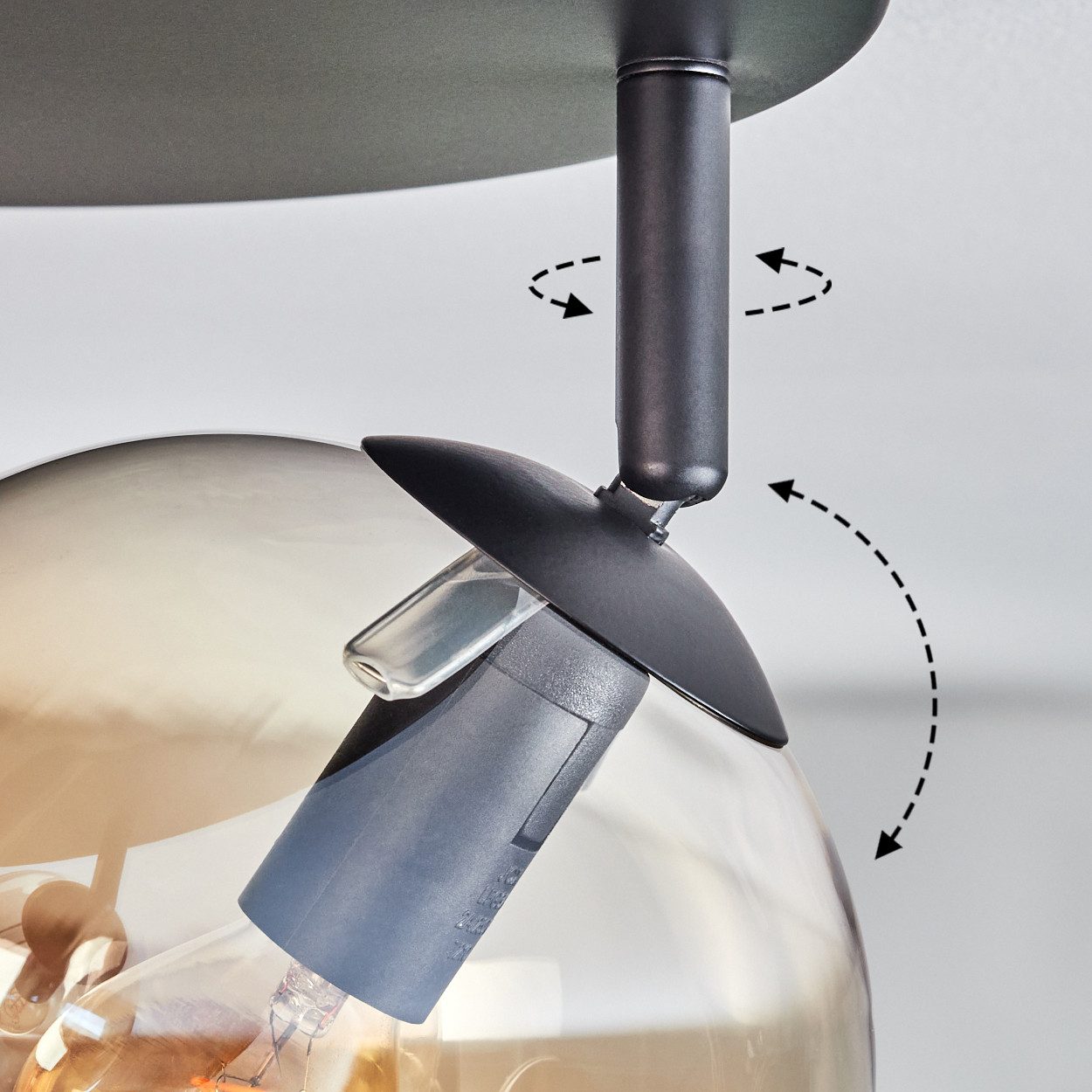 hofstein Deckenleuchte Deckenlampe aus Metall/Glas in Schwarz/Bernsteinfarben, verstellbare Deckenleuchte im Retro-Design (Schirme 15 cm), 4 x E14 – Bild 3 von 5