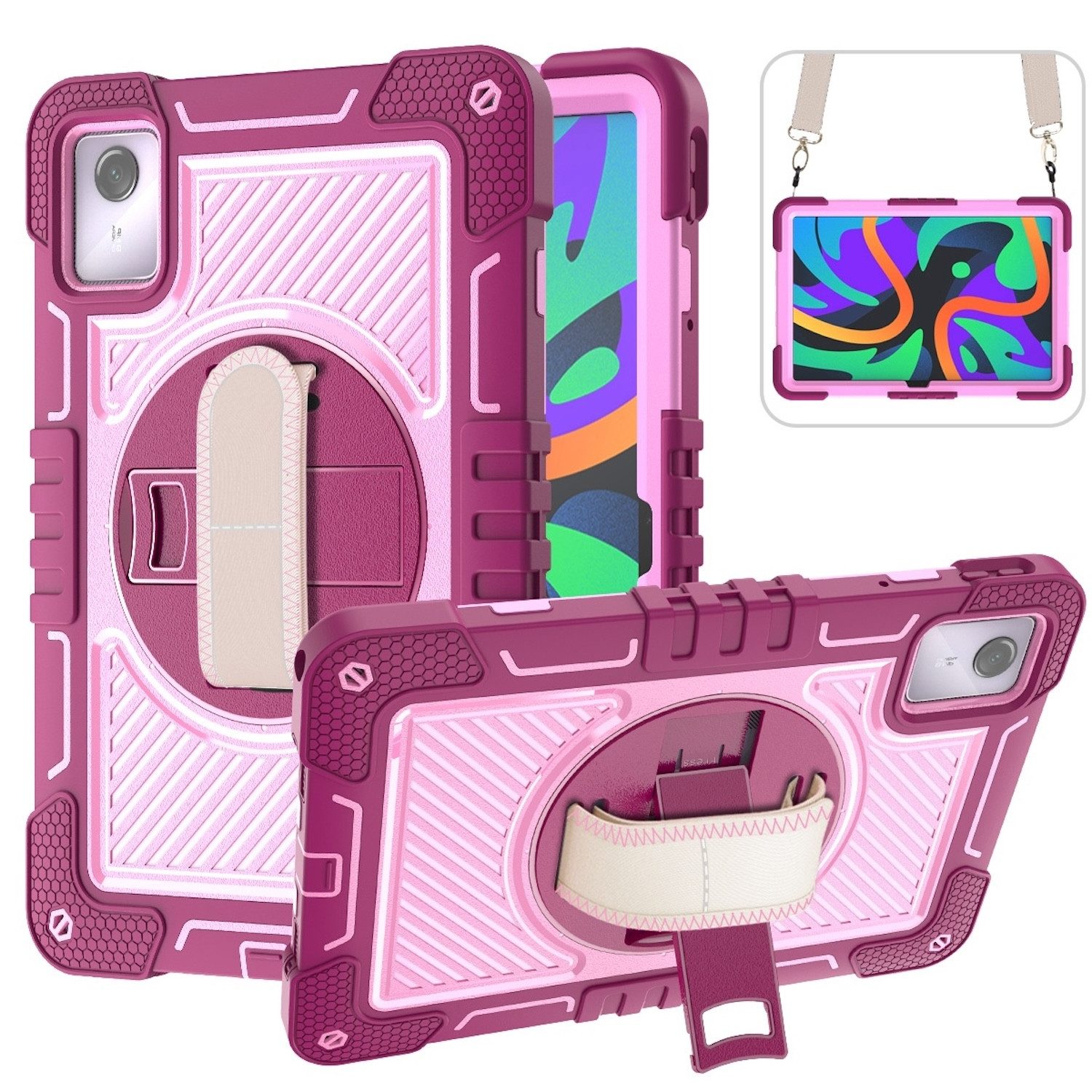 Wigento Tablet-Hülle Für Lenovo Tab M11 Hybrid 360 Grad Halte-Schlaufe Tasche Hülle Pink, Hybrid Schutzhülle Smart Case Cover mit Halteschlaufe