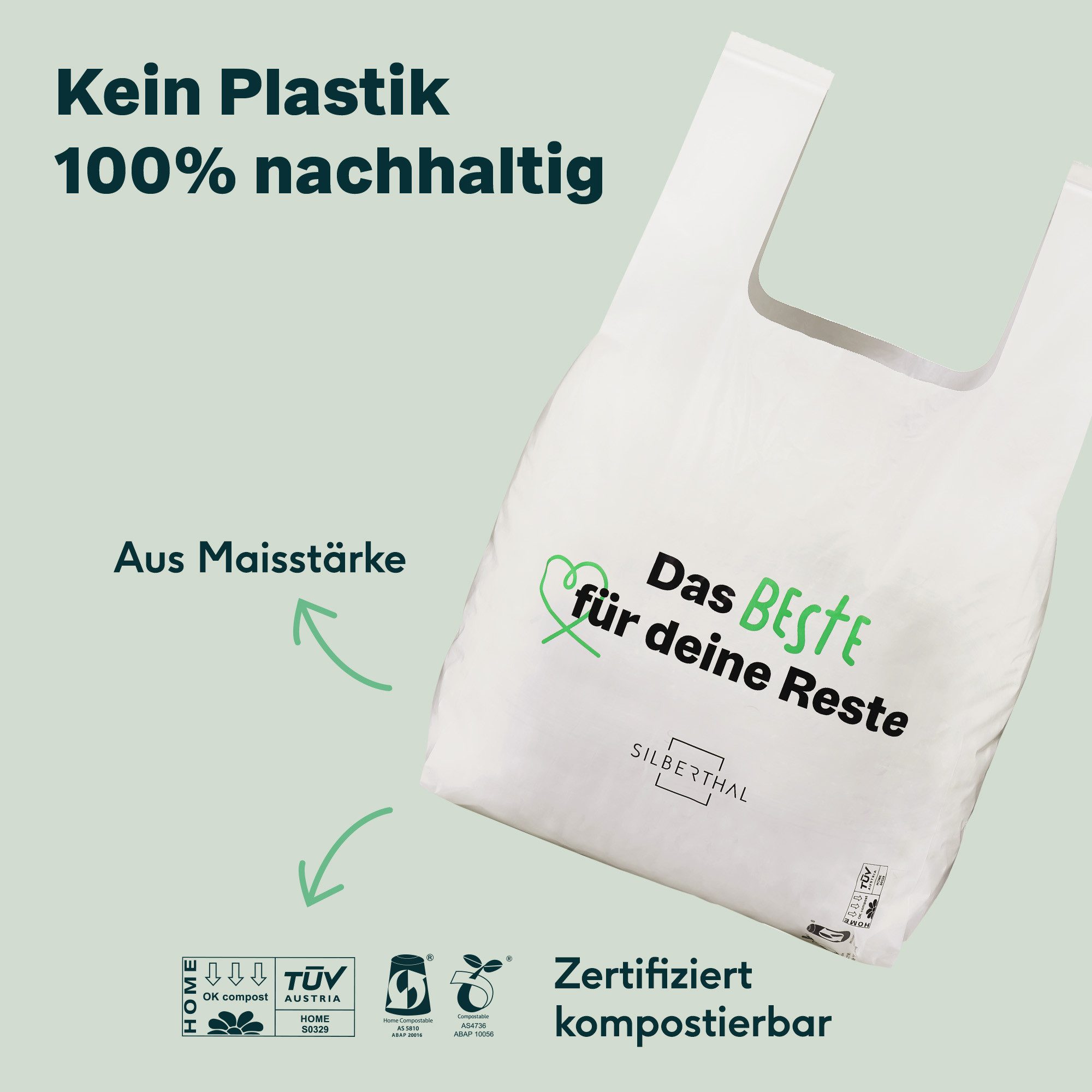 SILBERTHAL Müllbeutel Bio Komposttüten 30 Stück à 4 Liter, Zubehör für Kompost & Biomüll, Komposteimer von SILBERTHAL, Reißfest, Wasserdicht, aus Maisstärke