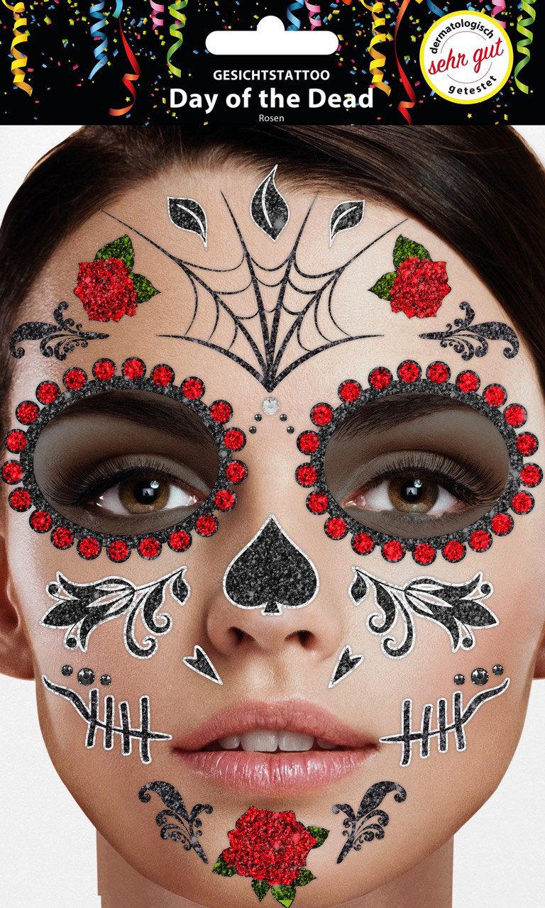 Bock-op-Kölle Strass-Tattoo Bock op Kölle Temporäres Glitter Face Tattoo Day of the Dead