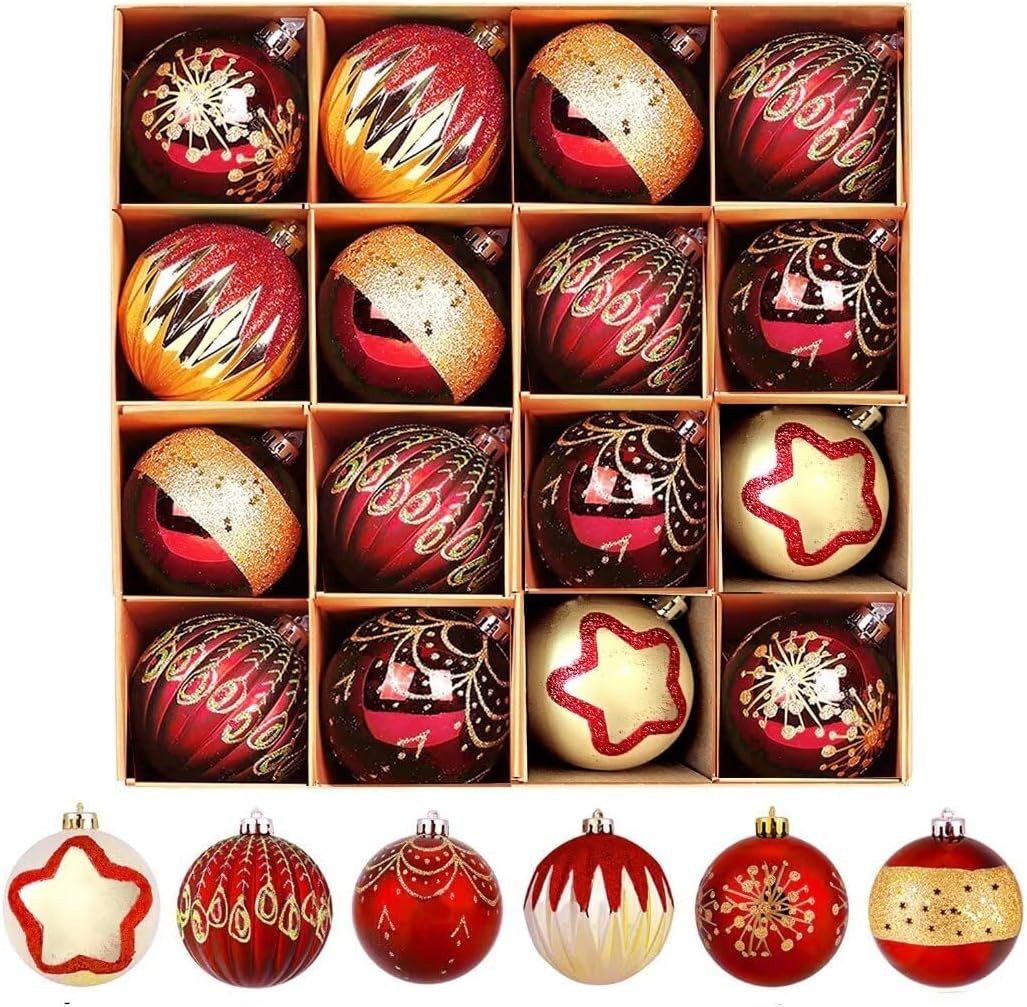 Bomiclss Weihnachtsbaumkugel 16-teiliges Set Weihnachtskugeln, 6 cm Weihnachtskugeln, geeignet für Weihnachtsbäume, Kränze und Partydekorationen