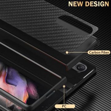 Wigento Handyhülle Für Samsung Galaxy Z Fold4 5G Carbon Kunststoff Handy Tasche Hülle Etuis Schwarz