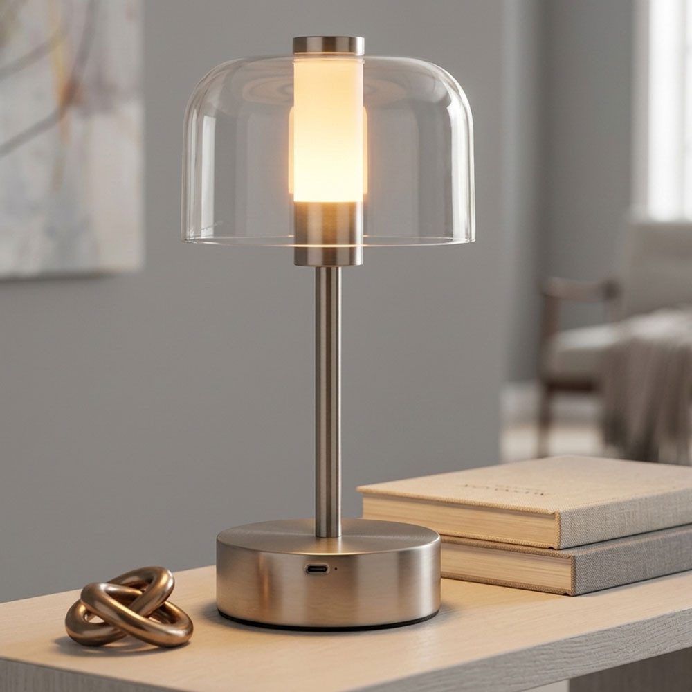 GLOBO LIGHTING LED Tischleuchte, LED-Leuchtmittel fest verbaut, Farbwechsel, Kaltweiß, Warmweiß, Tageslichtweiß, LED Tischleuchte Pilz Beistelllampe Akku USB CCT Touchdimmer H 25 cm