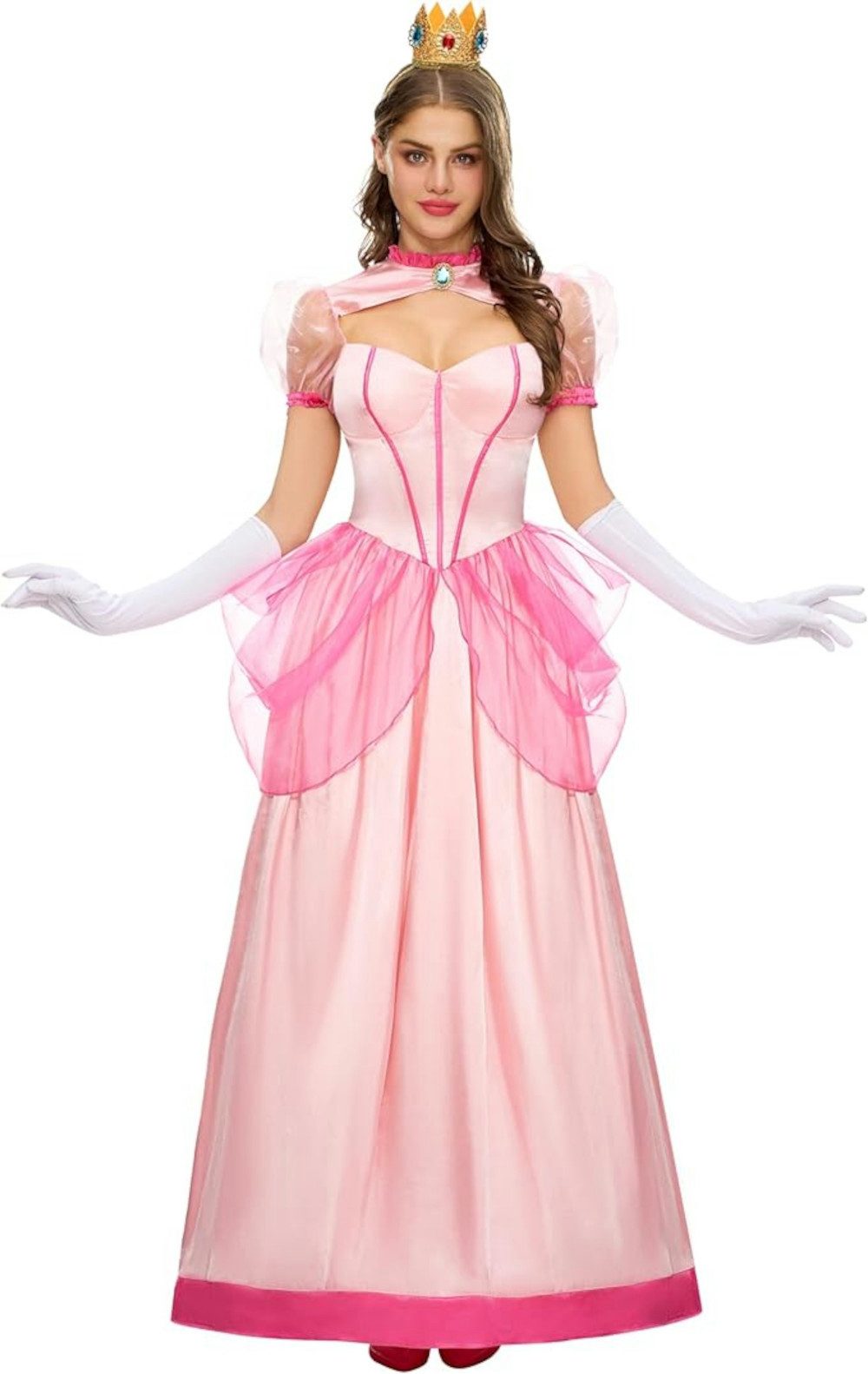 UE Stock Prinzessin-Kostüm Damen Prinzessin Kleid Kostüm mit Krone und Handschuhen Gr. S Rosa, für den perfekten Prinzessinnen-Look