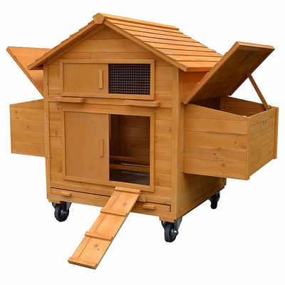 Melko Hühnerstall Rollbarer Hühnerstall inkl. 2 Nestboxen in Braun aus Holz mit Rampe Hühnerhaus Mobil Geflügelstall XXL Käfig Legeboxen, Schützt vor Bodennässe und Kälte