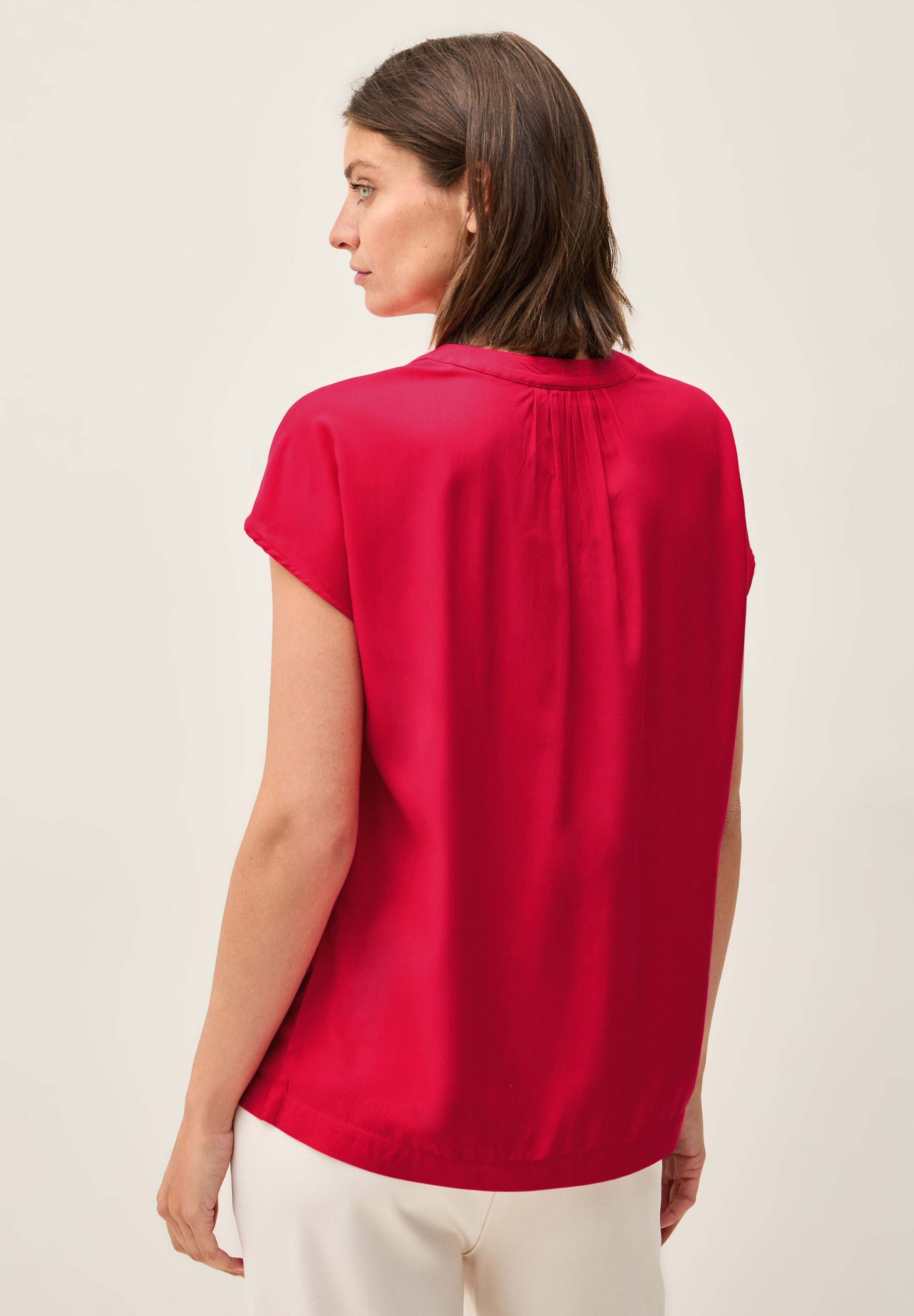 CECIL Kurzarmbluse mit geschlitztem Ausschnitt