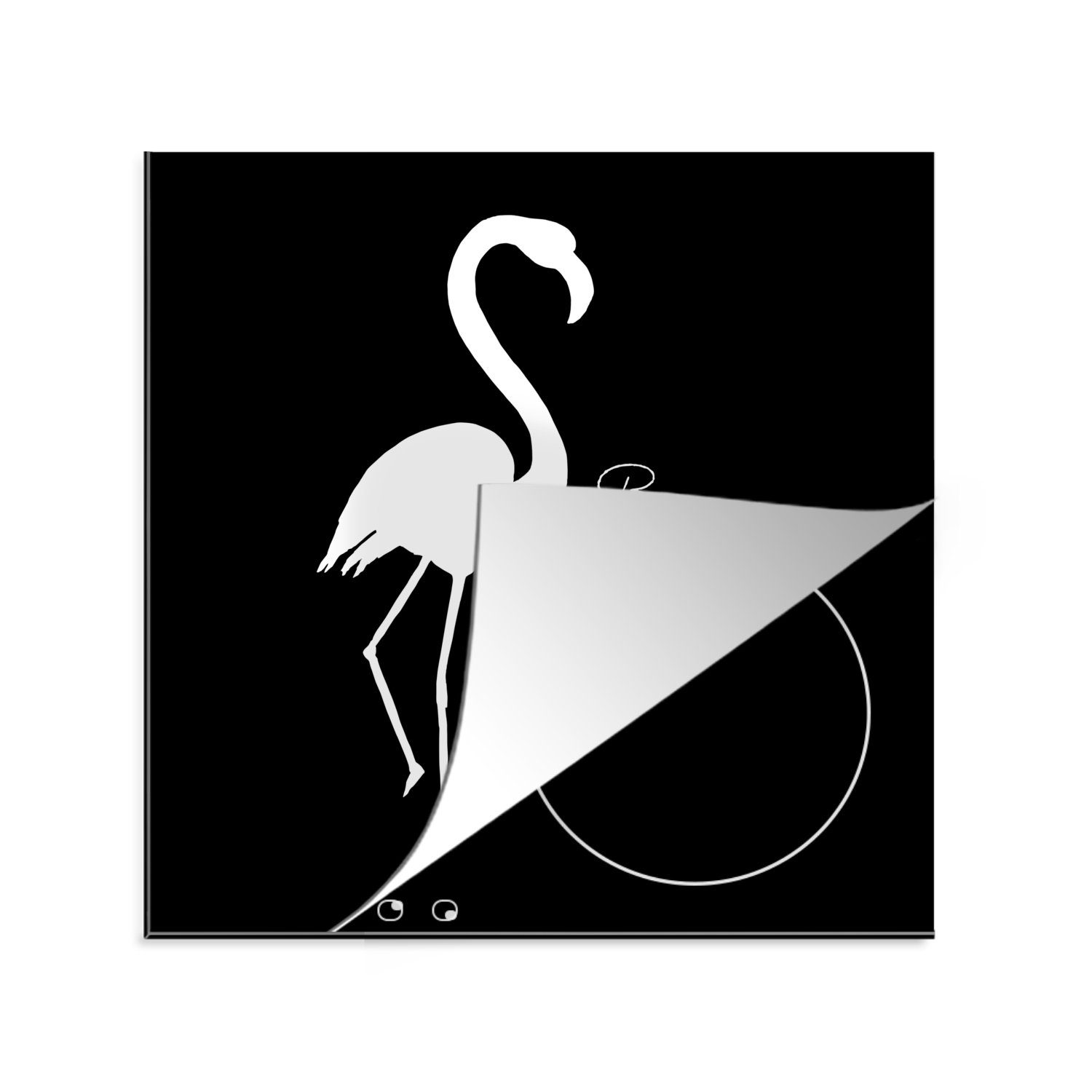 MuchoWow Herdblende-/Abdeckplatte Flamingo - Briefe - Weiß, Vinyl, (1 tlg), 78x78 cm, Ceranfeldabdeckung, Arbeitsplatte für küche