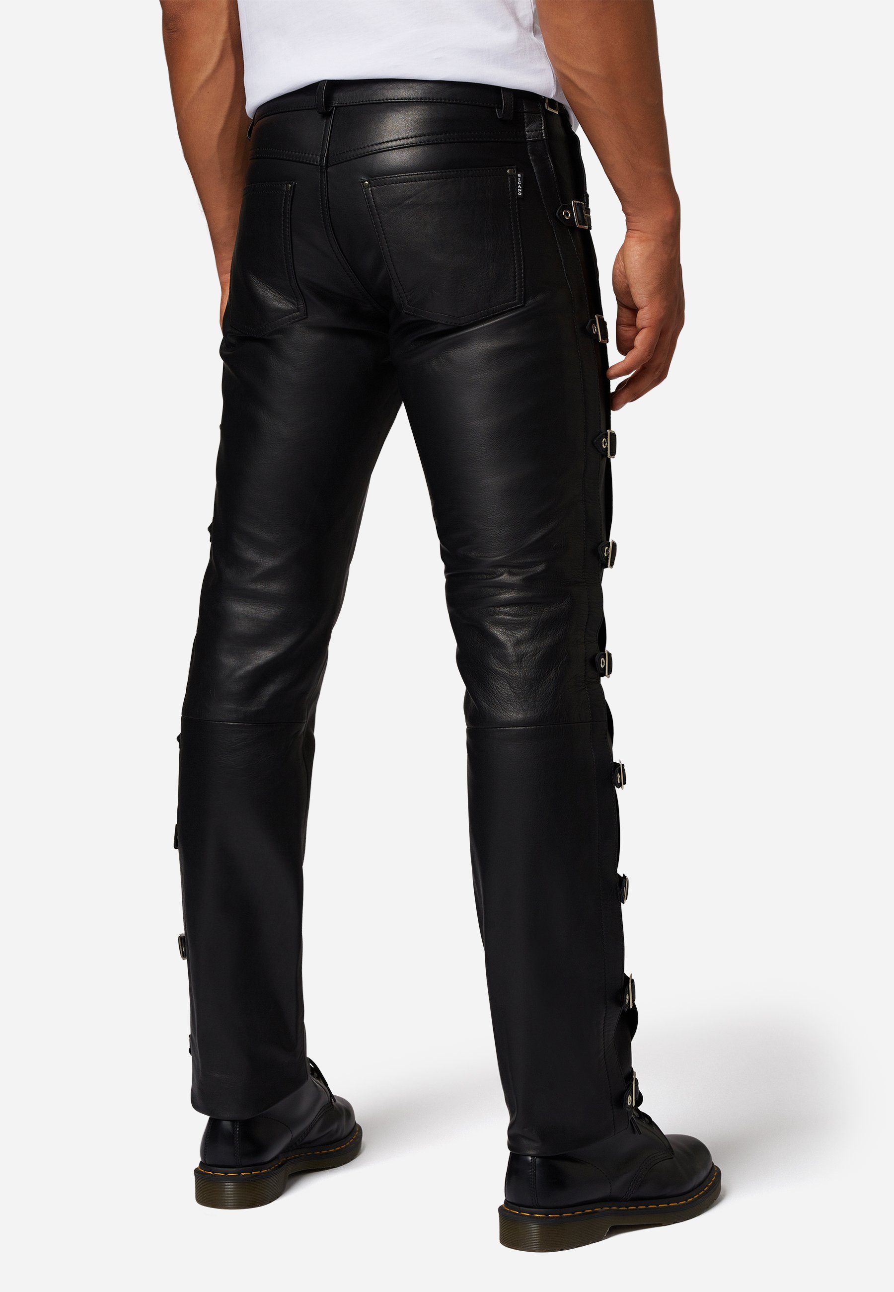 RICANO Lederhose Buckle Schnallenhose Lederhose mit Schnallengürtel im 5-Pocket-Stil