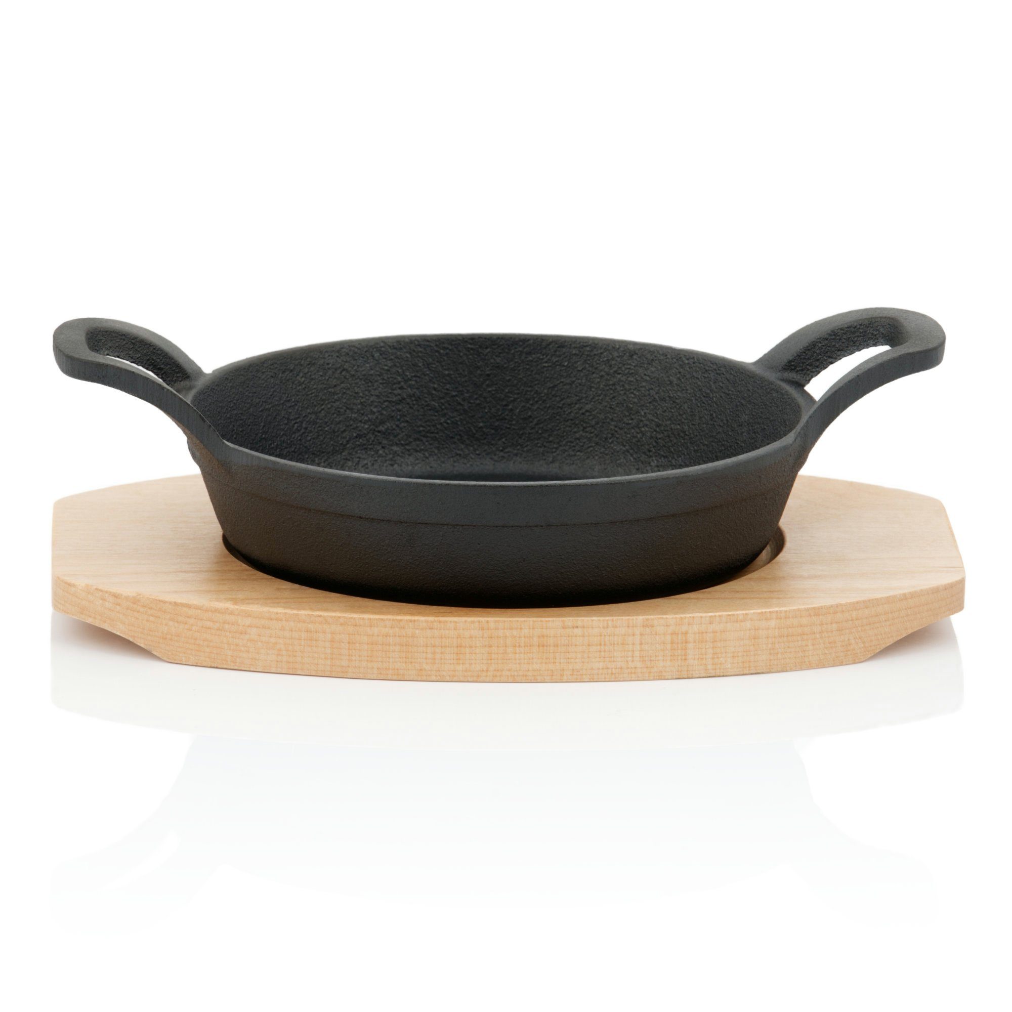 BBQ-Toro Servierpfanne Servierpfännchen mit Holzunterlage (4 Stück), Ø 16, Gusseisen – Bild 4 von 5