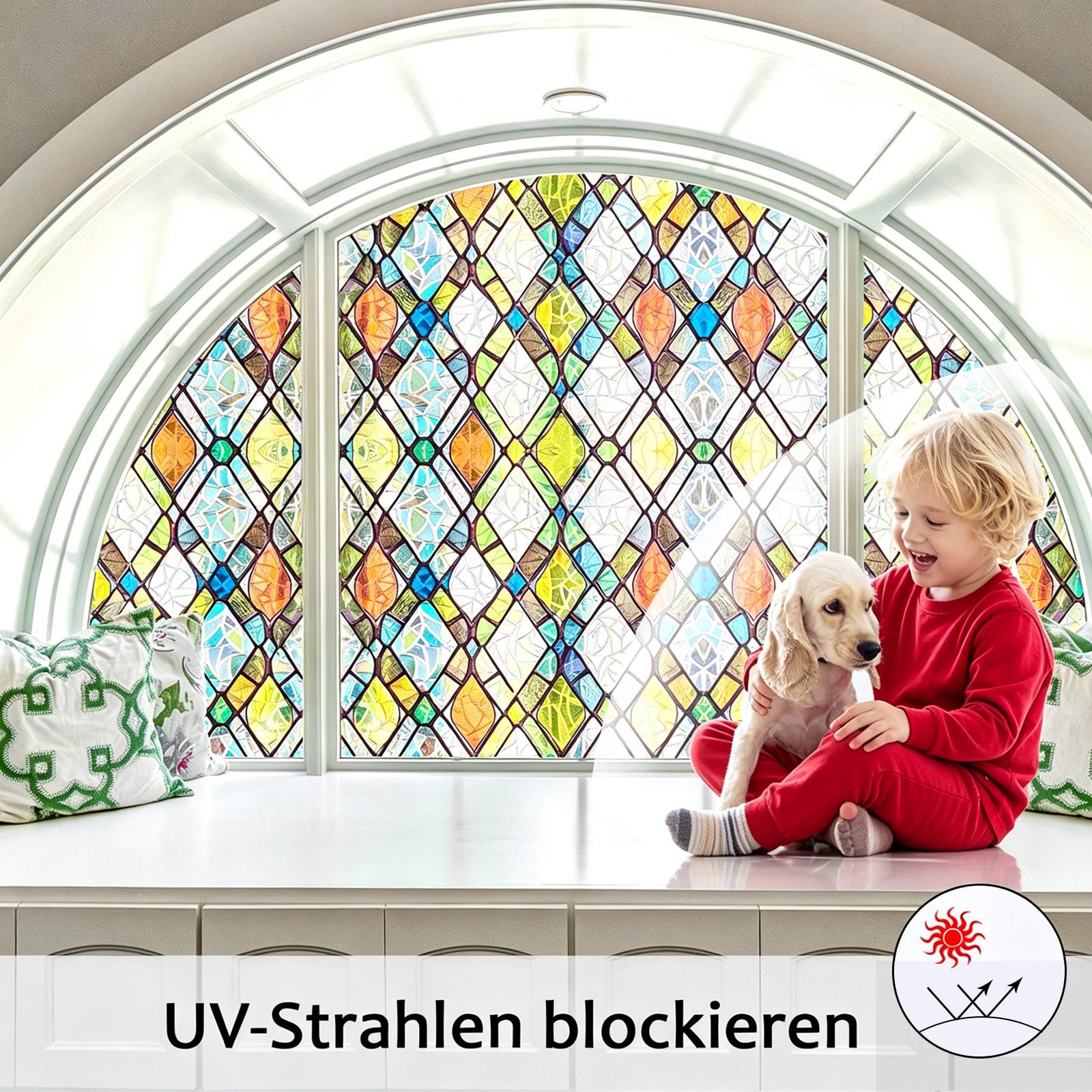 Agger Fensterfolie Fenster-Sichtschutzfolie – Statisch haftende, dekorative-Folie, Klebstofffreie 3D-Regenbogen-Milchglasfolie mit UV-Schutz – Bild 5 von 5