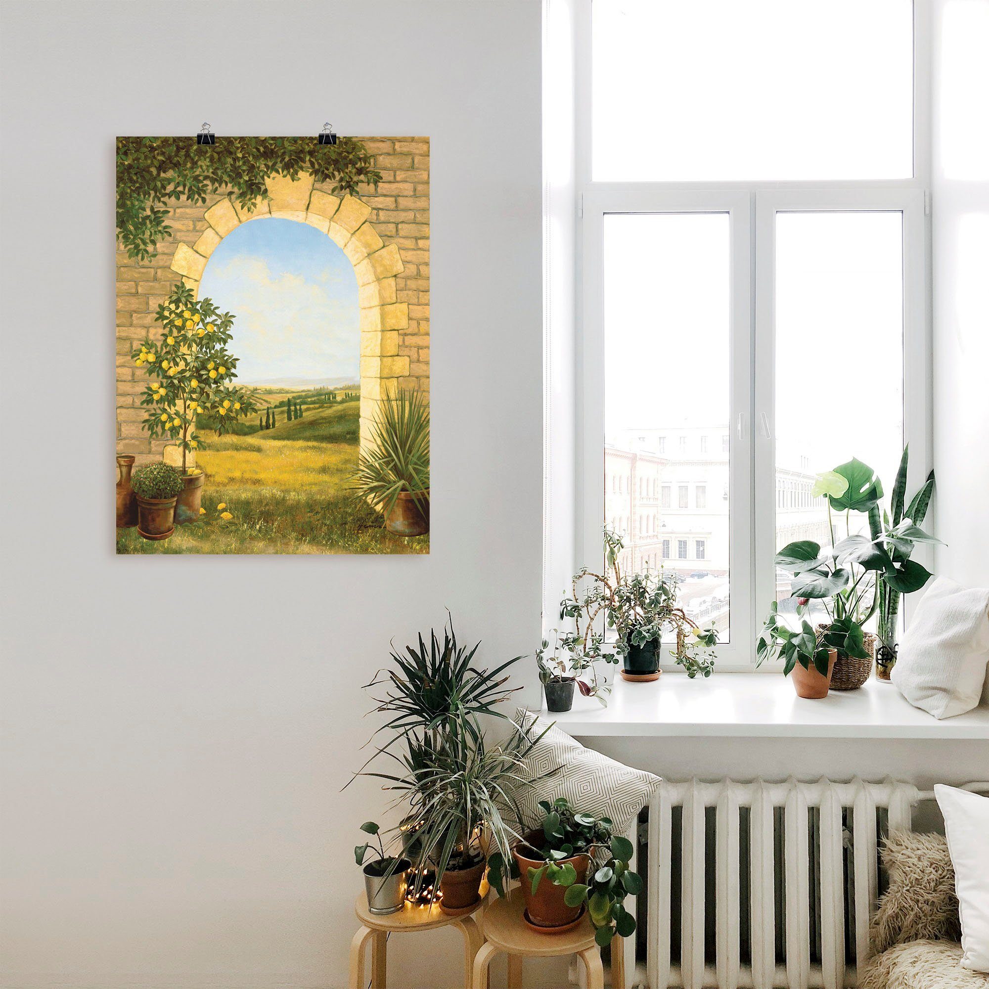 Fensterblick St), Wandbild Artland (1 II, versch. Alubild, Leinwandbild, Torbogen Größen Zitronenbaum Poster in vorm als Wandaufkleber oder