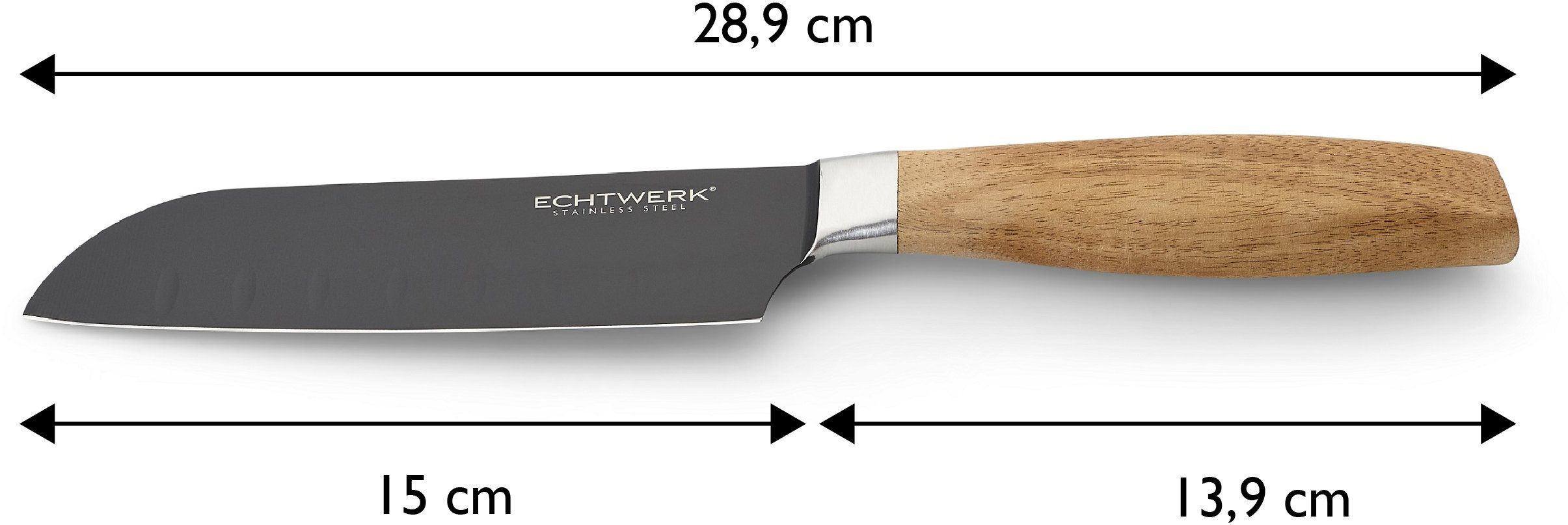 ECHTWERK Santokumesser Classic, aus hochwertigem Stahl, cm 15 Akazienholzgriff, Black-Edition