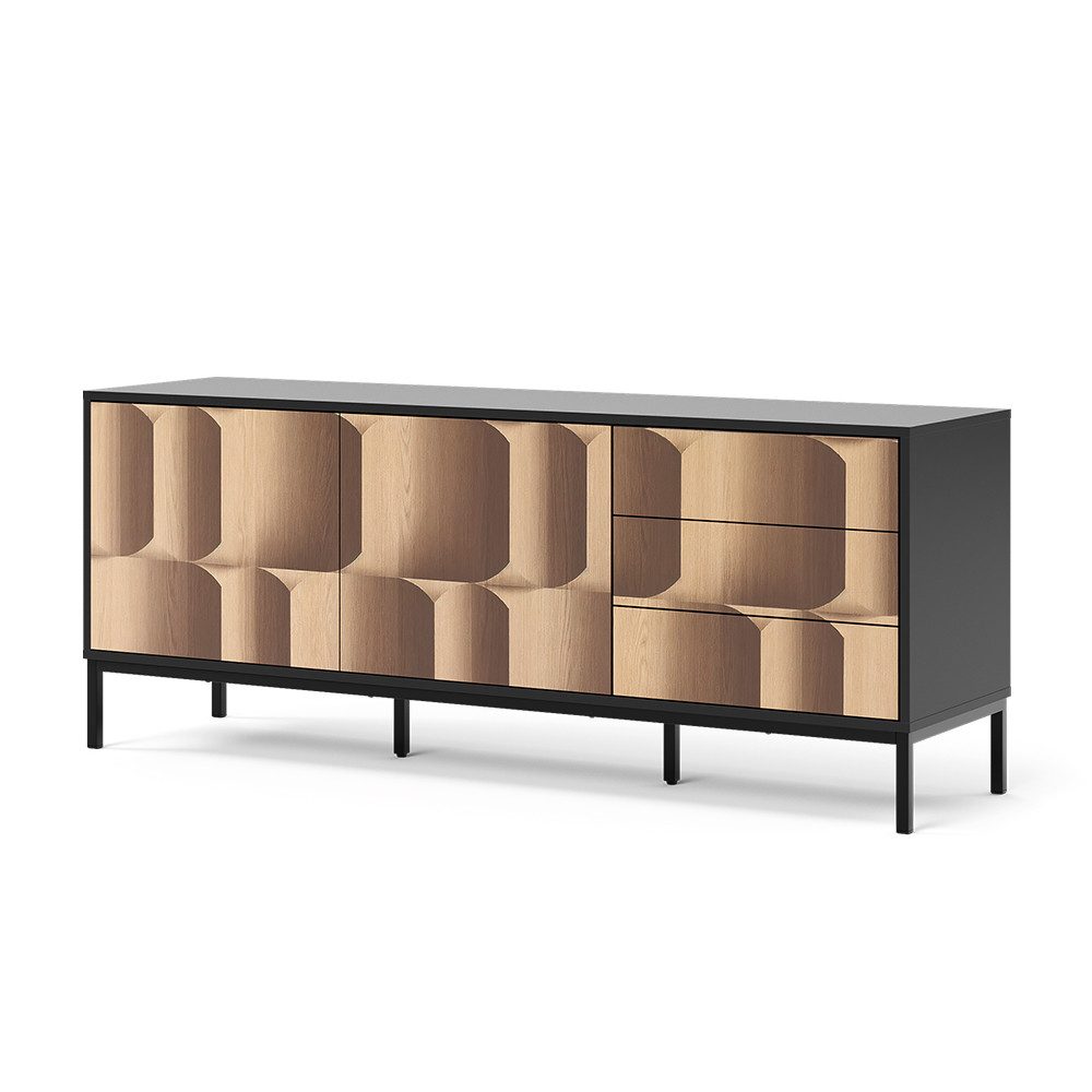 Vicco Lowboard Eliza, Schwarz/Eiche, 150 x 60 cm mit 3 Schubladen günstig online kaufen