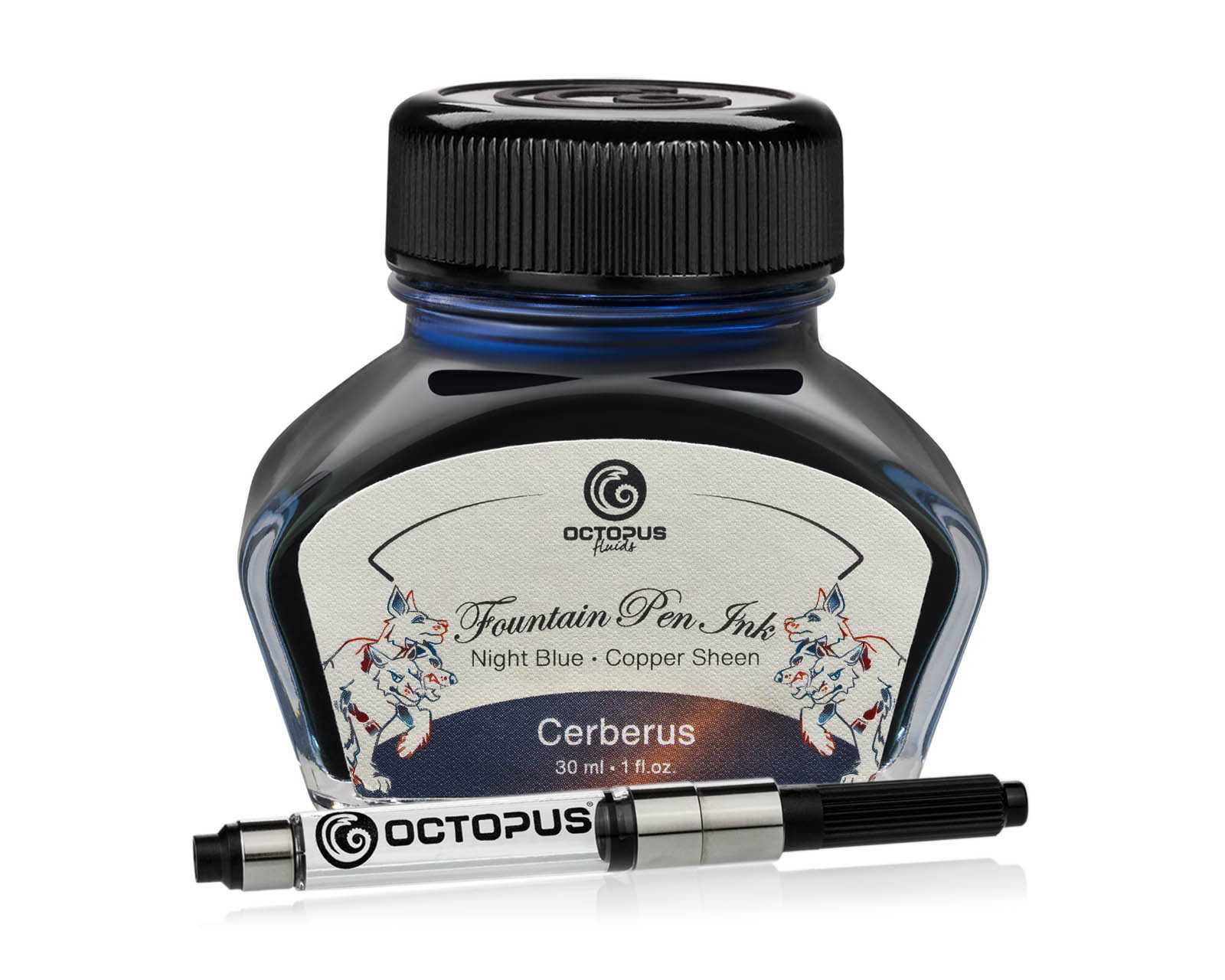 OCTOPUS Fluids Fluids Füllhaltertinte Sheen m. Konverter, Cerberus, Blau 30ml Tintenglas (Set, 0-tlg)