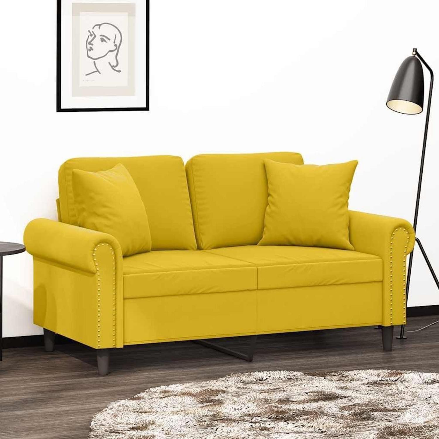 LuxusKollektion Loungesofa 2 Sitzer Sofa Schlaffunktion Samt Zierkissen 152 x 77 x 80 cm Gelb