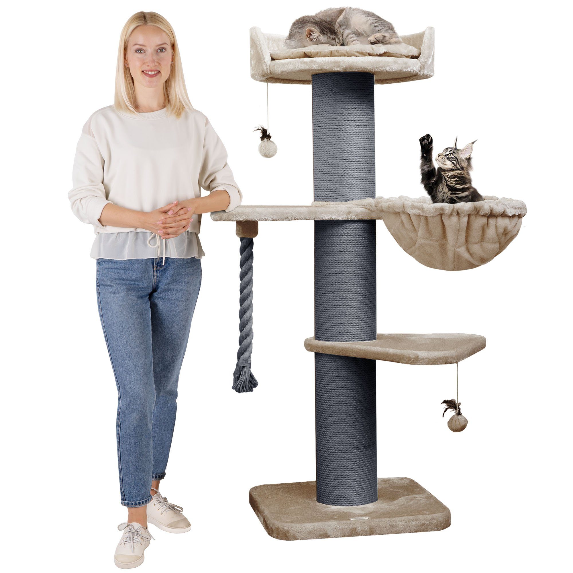 Happypet Kratzbaum COOPER, Katzenbaum 'Cooper', Gesamthöhe 150 cm, mit Spielseil und Spielball von Happypet