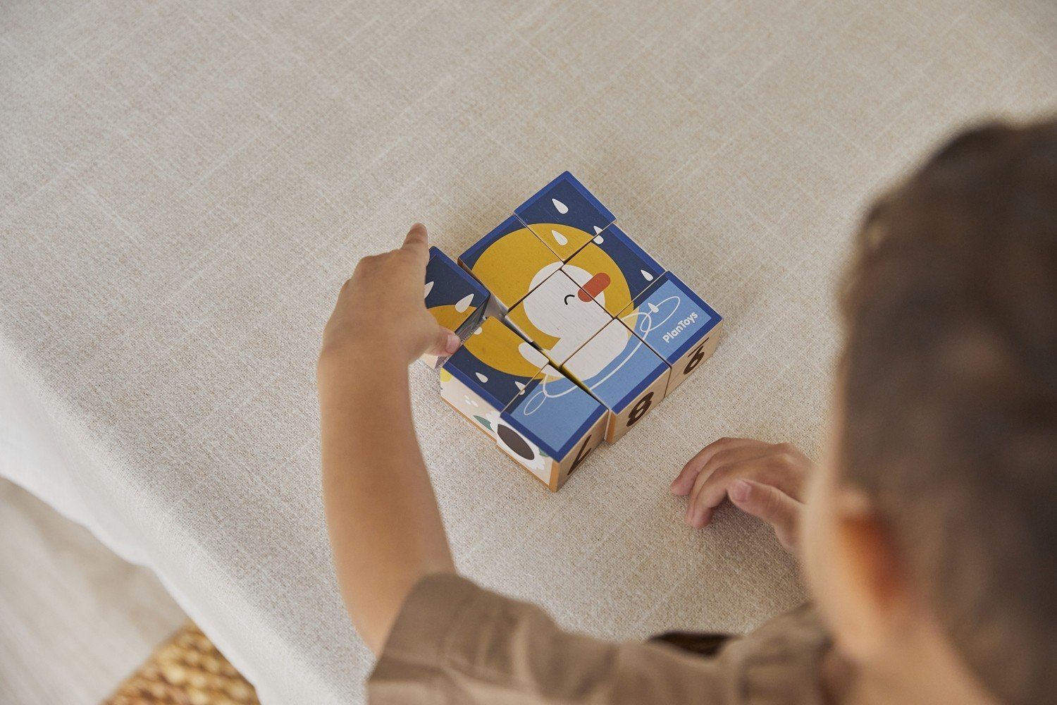 Plantoys Würfelpuzzle Würfelpuzzle Bilder und Zahlen, 9 Puzzleteile