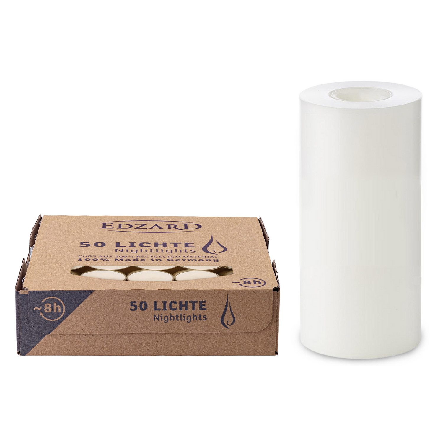 EDZARD Stumpenkerze Set Dauerkerze Cornelius inklusive 50 Teelichter Acryl-Cup