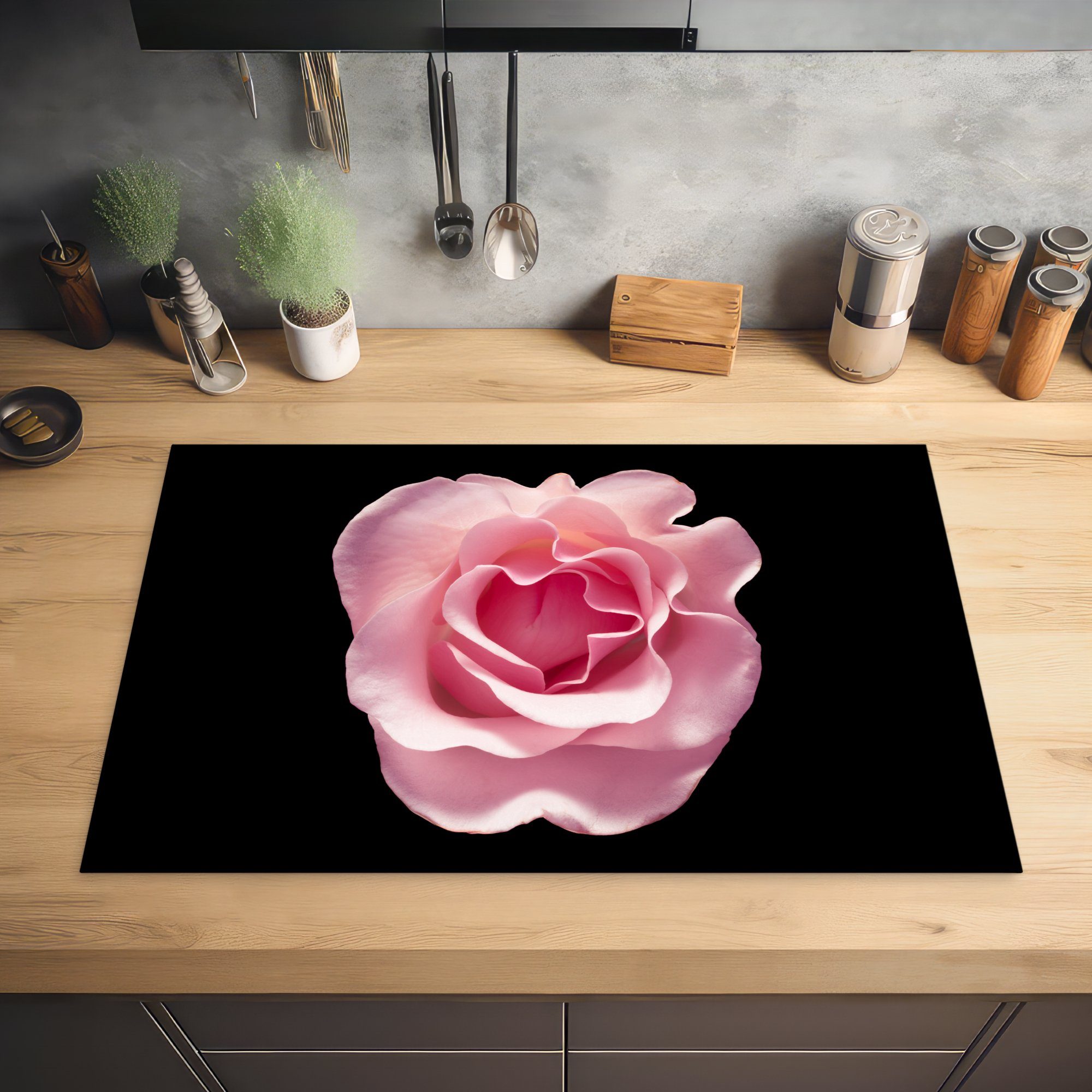 cm, Rose tlg), 81x52 Induktionskochfeld Blume - für Ceranfeldabdeckung Vinyl, - Rosa, MuchoWow Herdblende-/Abdeckplatte (1 küche, die Schutz