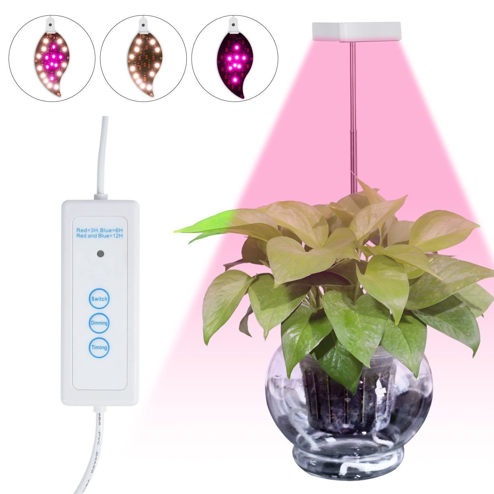 MUPOO Vollspektrum LED Wachstumslampe LED-Pflanzenlicht, LED-Wachstumslicht,Dimmbar,3 Lichter,Timer, Vollspektrum,Niederspannung