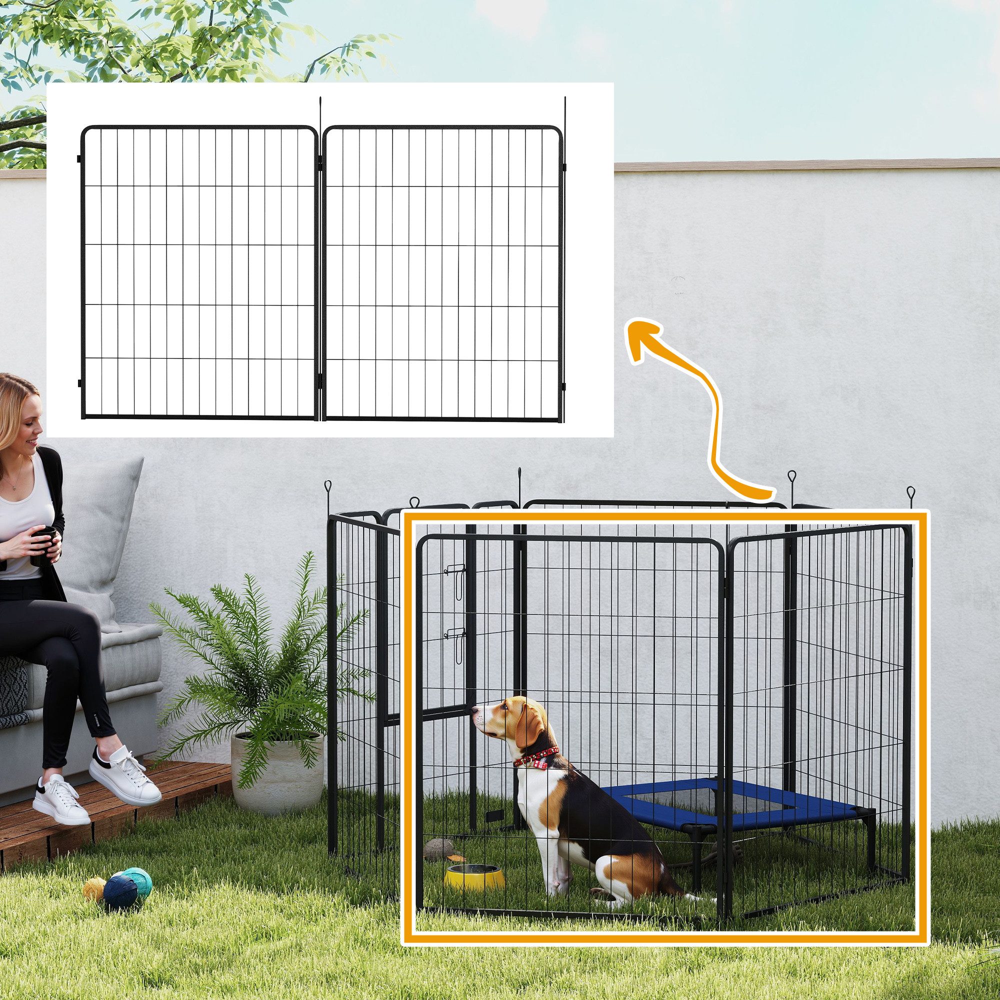 PawHut Freigehege Welpenlaufstall 2-TLG 100cm hoch Welpenauslauf, Welpenzaun aus Stahl, Grau