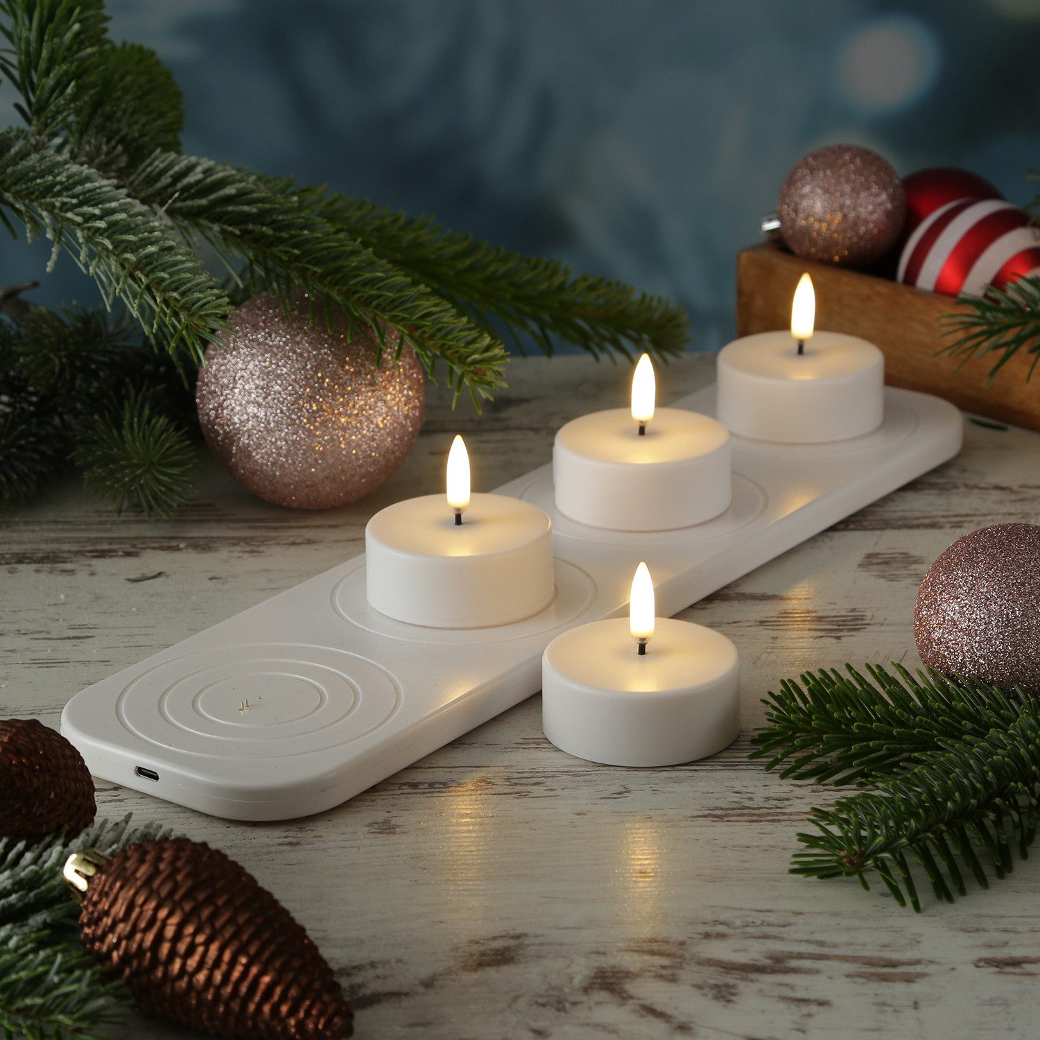 UYUNI Lighting LED-Kerze LED Maxi Teelichter aufladbar 4Stück mit Ladestation/Fernb. Außen Deko (6-tlg)