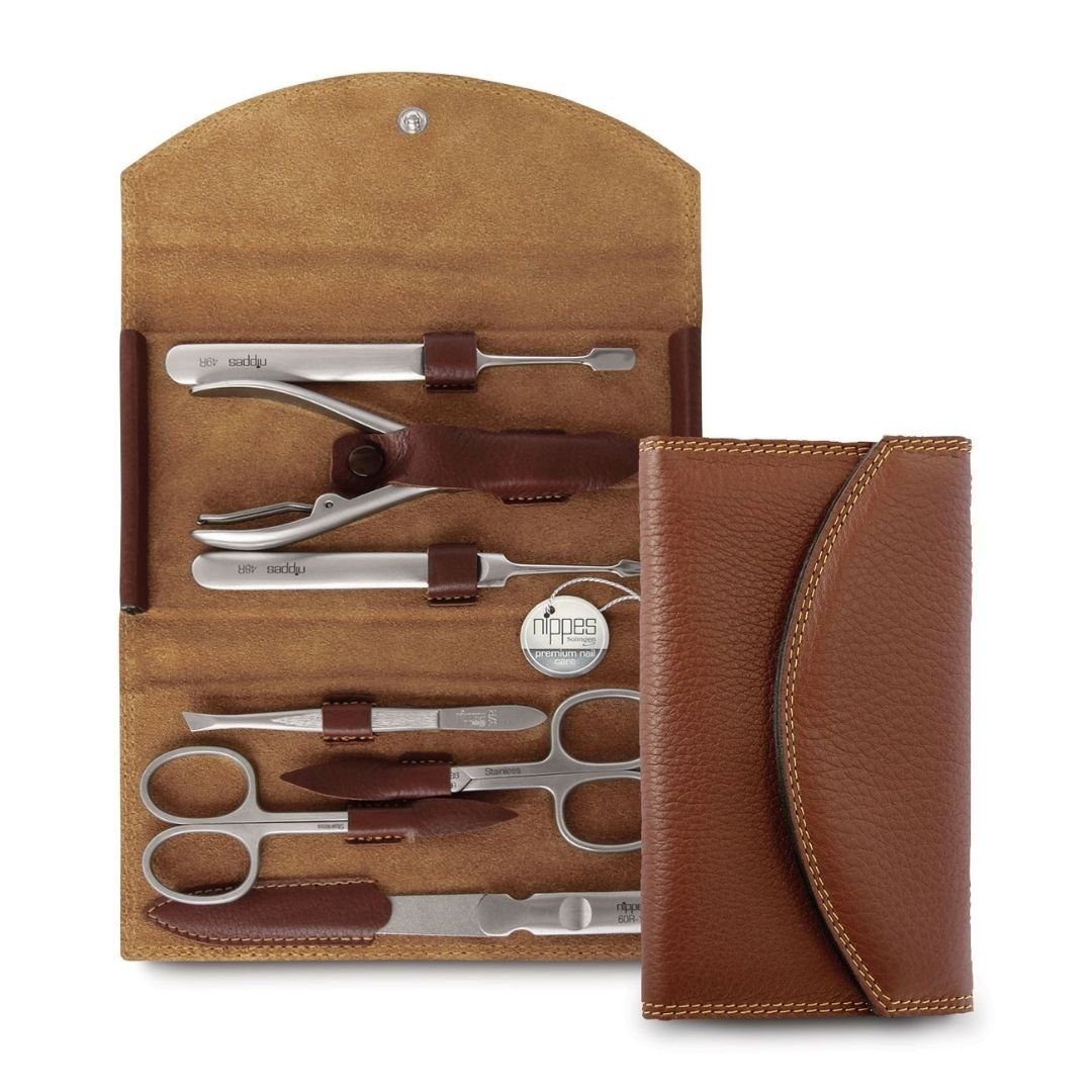 nippes Solingen Maniküre-Etui Nippes Maniküre Set CLASSIC, rostfreie Instrumente, braunes Rindleder, 7 tlg.