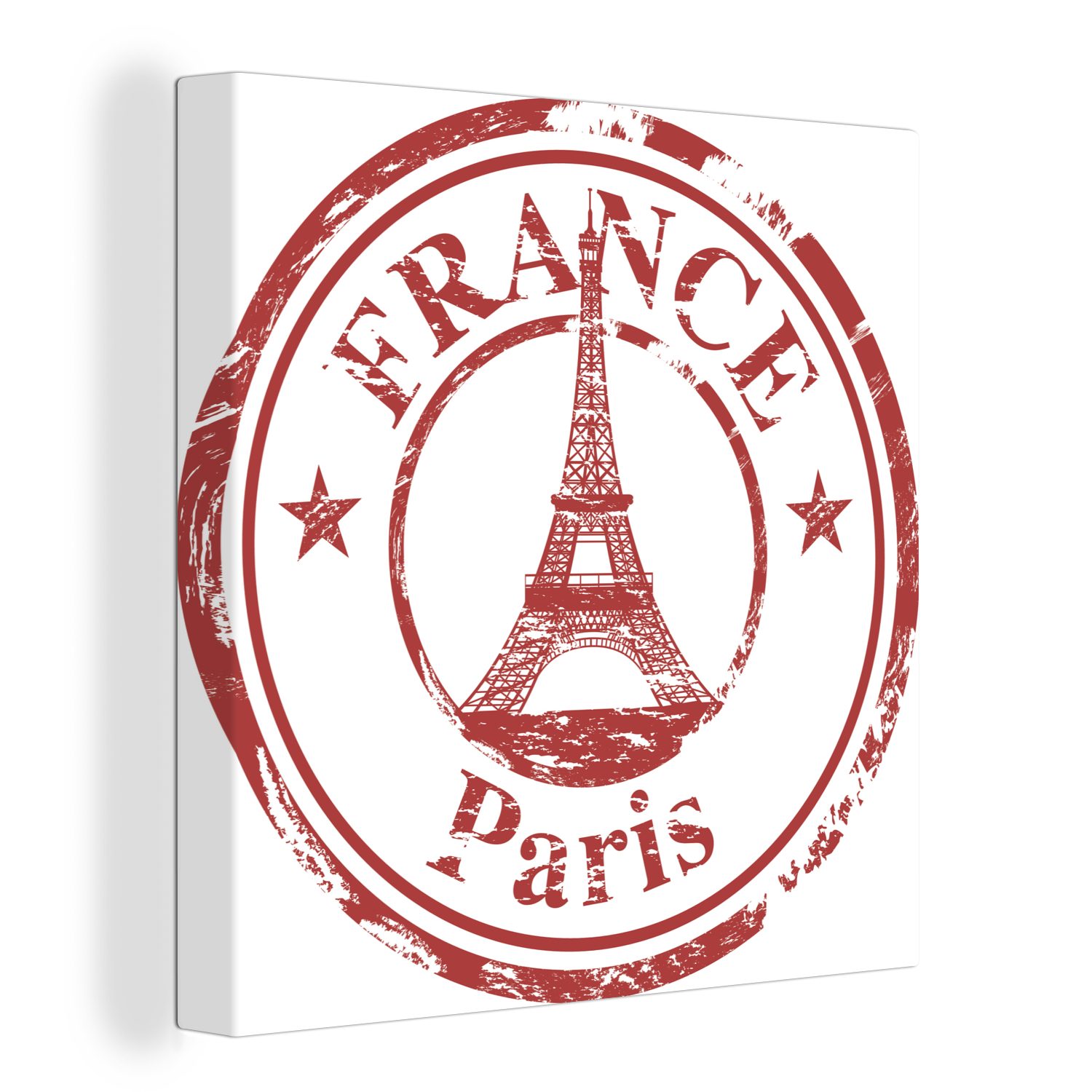 OneMillionCanvasses® Leinwandbild Paris - Briefmarke - Eiffelturm, (1 St), Leinwand Bilder für Wohnzimmer Schlafzimmer