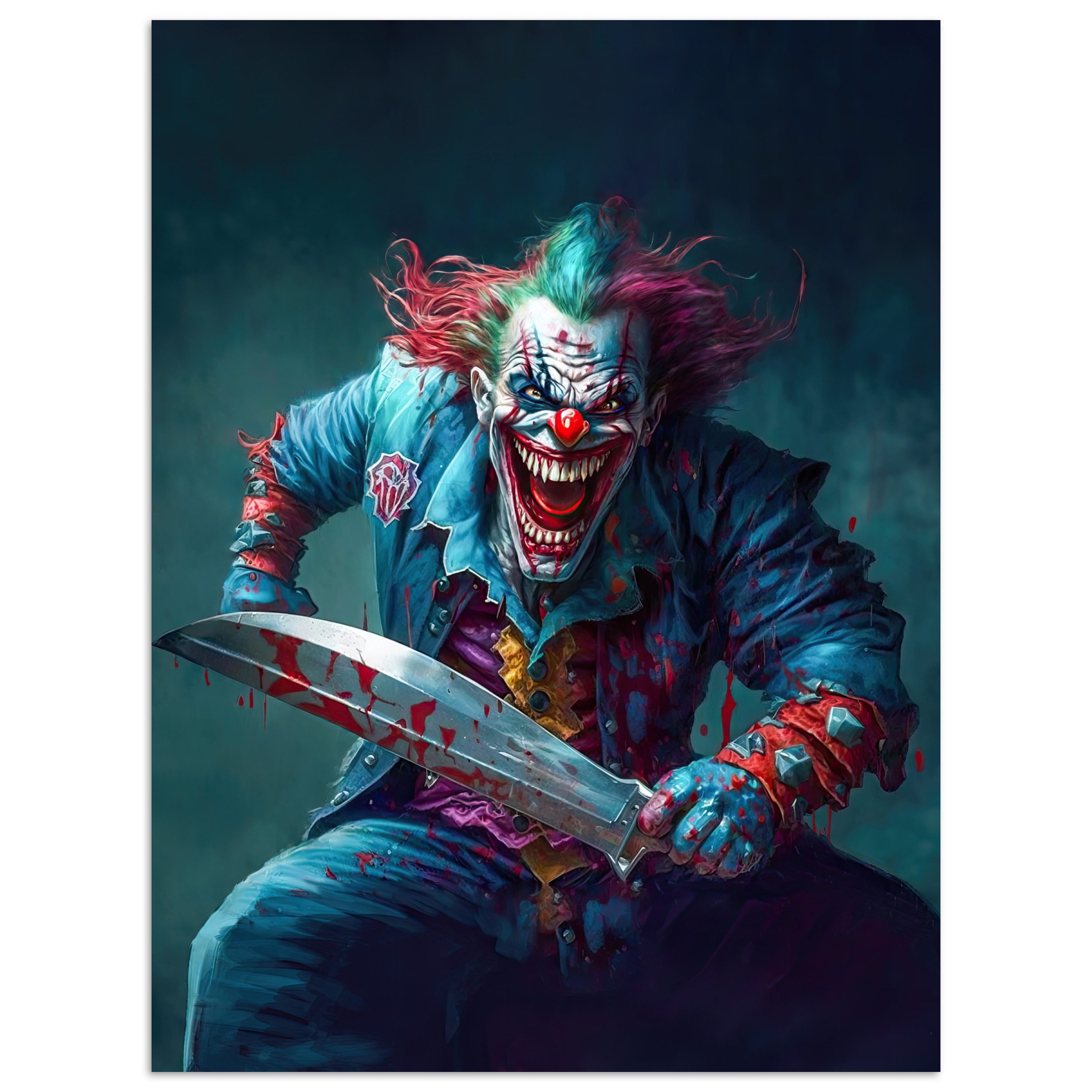 MuchoWow Poster Clown - Horror - Messer - Kleidung - Porträt, (1 St), Poster ohne Rahmen, Wandbild, Wandposter, 30x40 cm