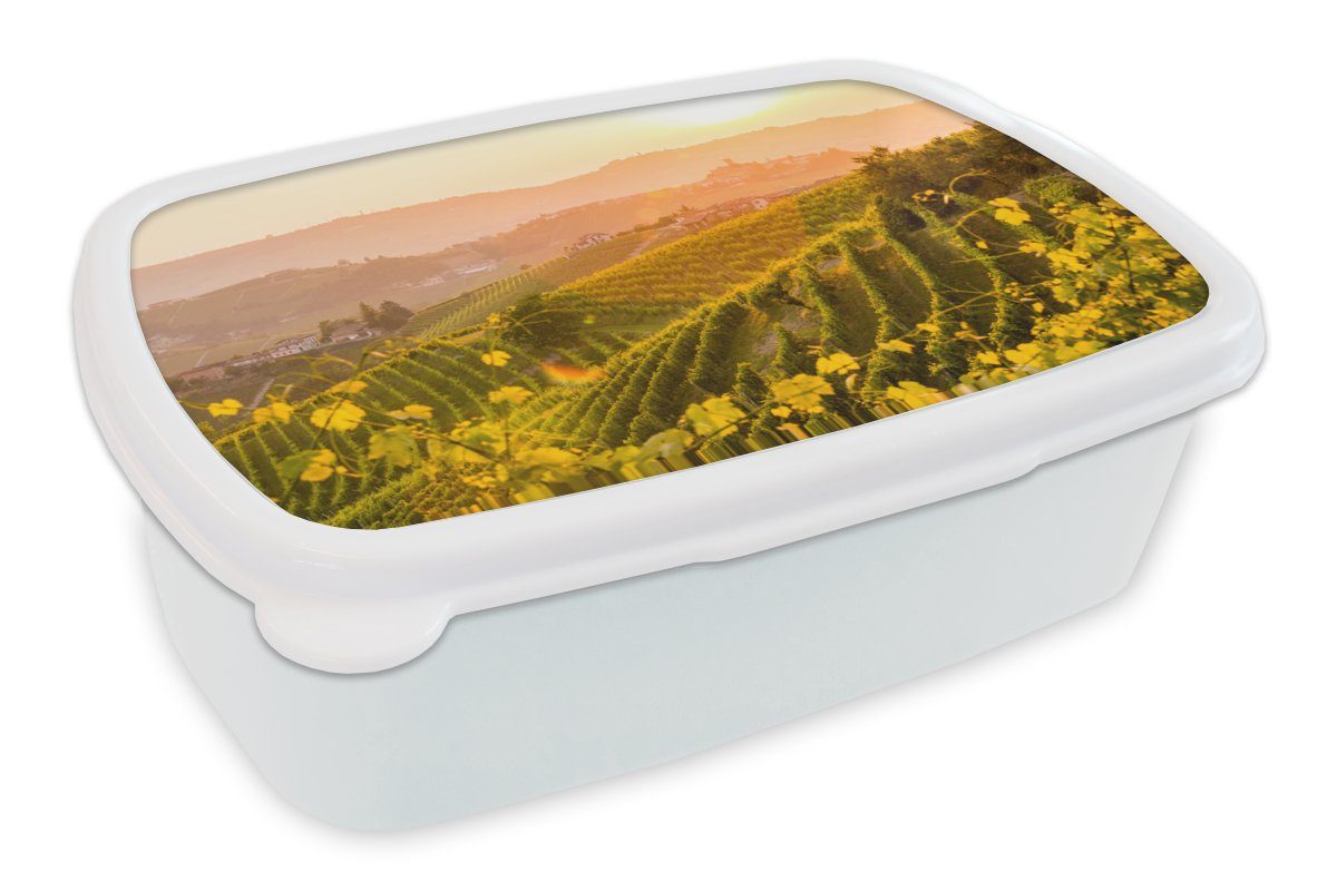 MuchoWow Lunchbox Italien - Weinberg - Sonne, Kunststoff, (2-tlg), Brotbox für Kinder und Erwachsene, Brotdose, für Jungs und Mädchen weiß