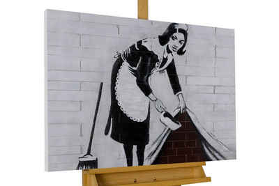 KUNSTLOFT Gemälde Banksy's Housemaid 100x75 cm, Leinwandbild 100% HANDGEMALT Wandbild Wohnzimmer