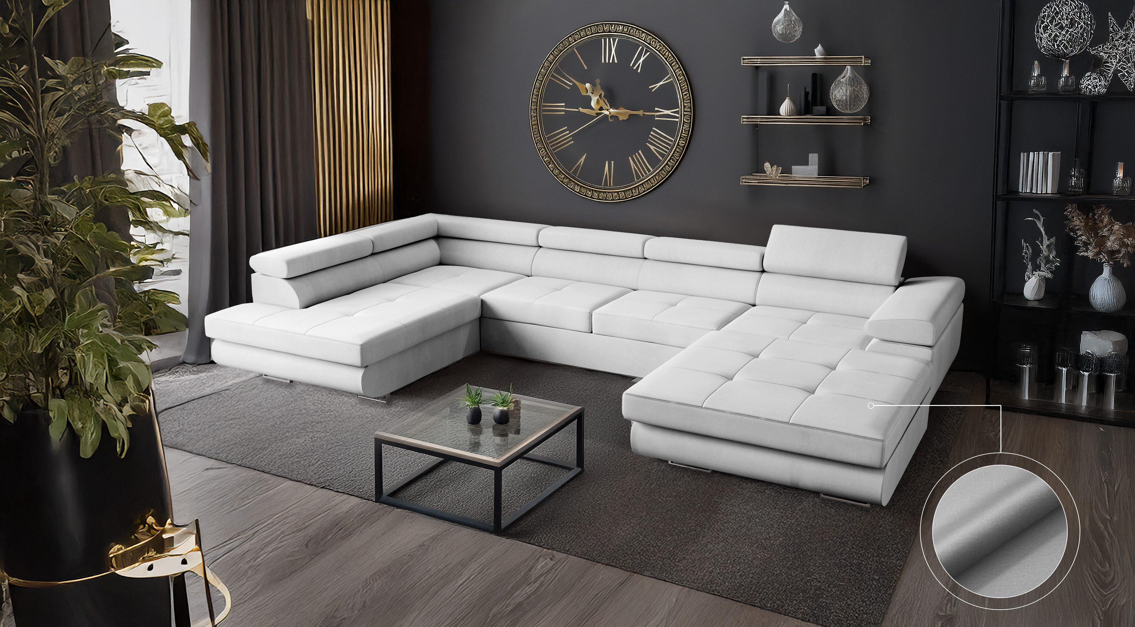 Goldstoff Wohnlandschaft mit Schlaffunktion, Couch für günstig online kaufen