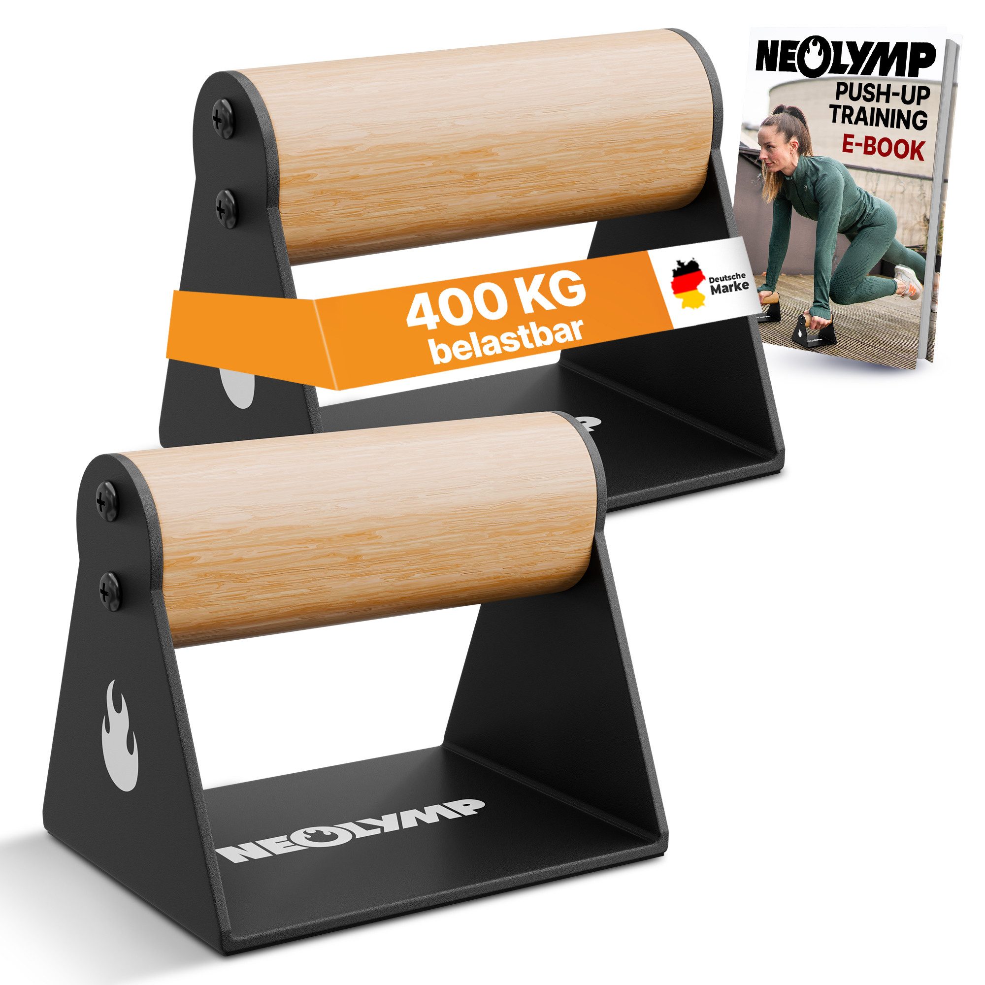 NEOLYMP Bodenmatte Liegestützgriff - Ergonomisch & Handgelenkschonend - Handstand Griffe (Griffe für Liegestütze - 2 Stück - Ideal für Calisthenics & Dip barren), Belastbare Standfüße - extreme Stabilität - Anti-Rutsch Pads