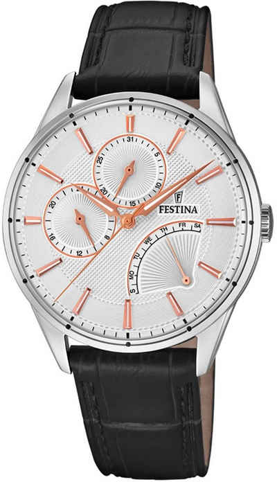 Festina Multifunktionsuhr Festina Herren Uhr F16974/1 Leder, (Armbanduhr), Herren Armbanduhr rund, Lederarmband schwarz