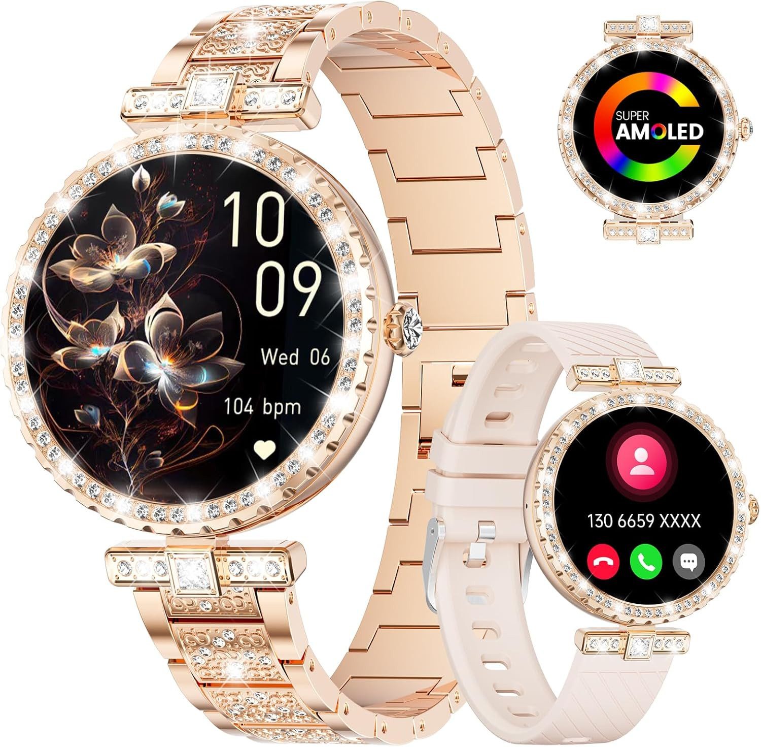 Lige FV8-A Smartwatch (3 cm, android ios), Smartwatch für Damen mit AMOLED Display und über 100 Sportmodi