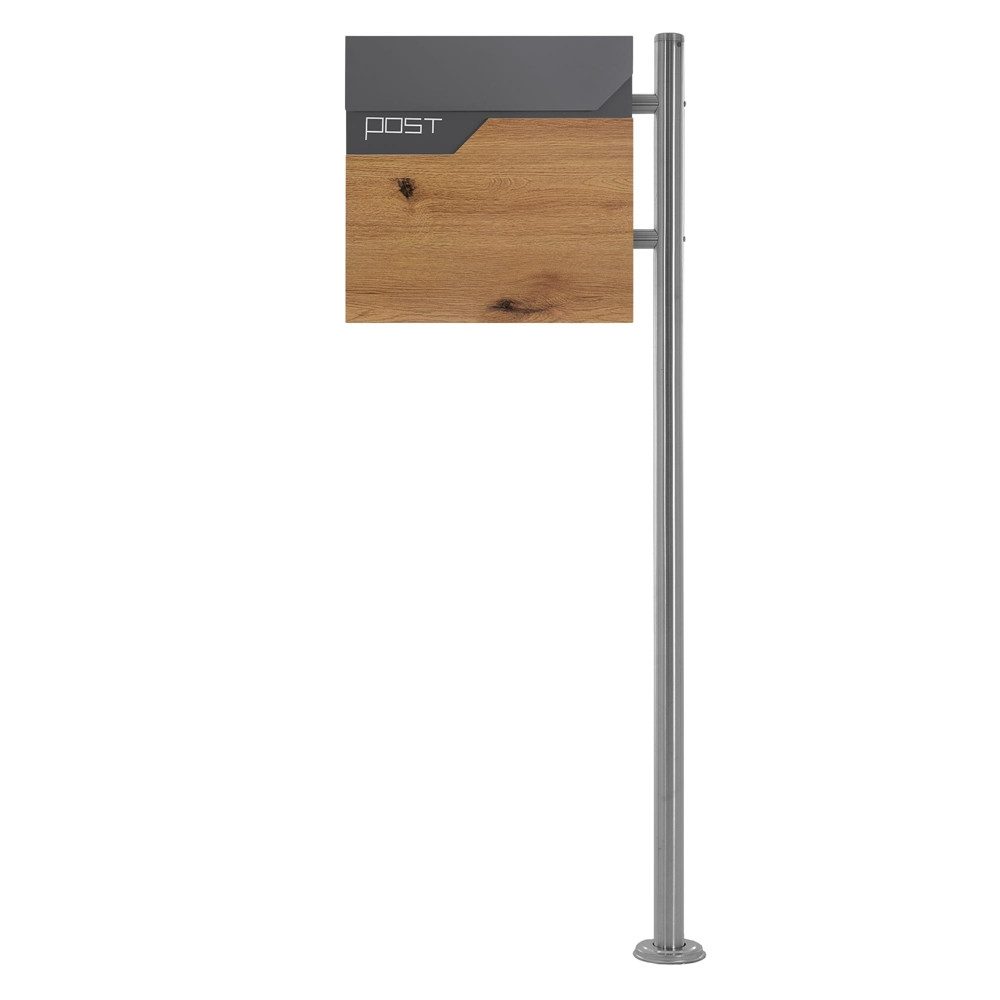 ML-DESIGN Standbriefkasten Wandbriefkasten Briefkasten Postkasten mit Zeitungsfach inkl. Standfuß, Briefkastenanlage mit Ständer Silber 120cm Mailbox mit Pfosten
