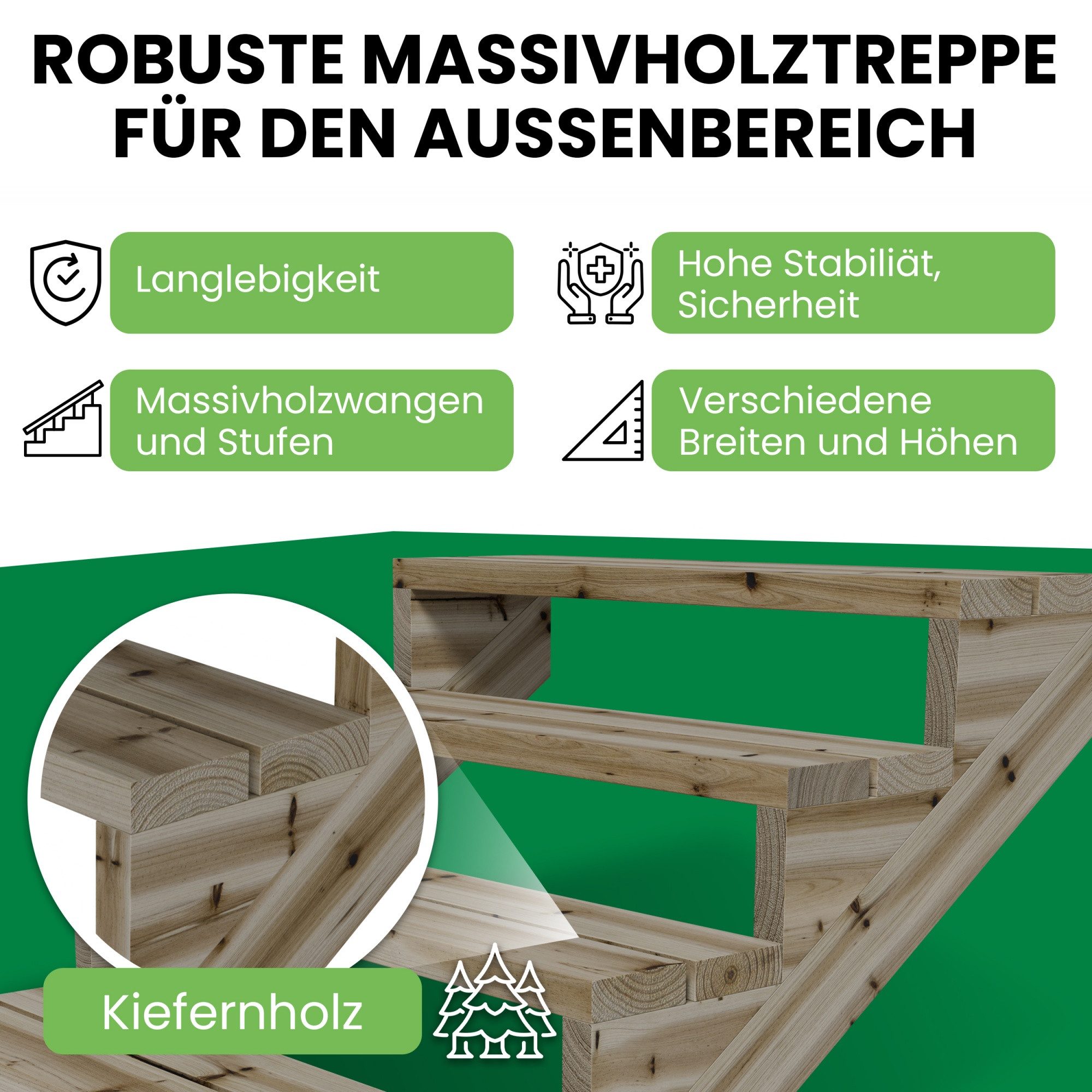 Gartenwelt Riegelsberger Außentreppe Terrassentreppe Kiefer kesseldruckimprägniert Treppe mit Stufen Wangen