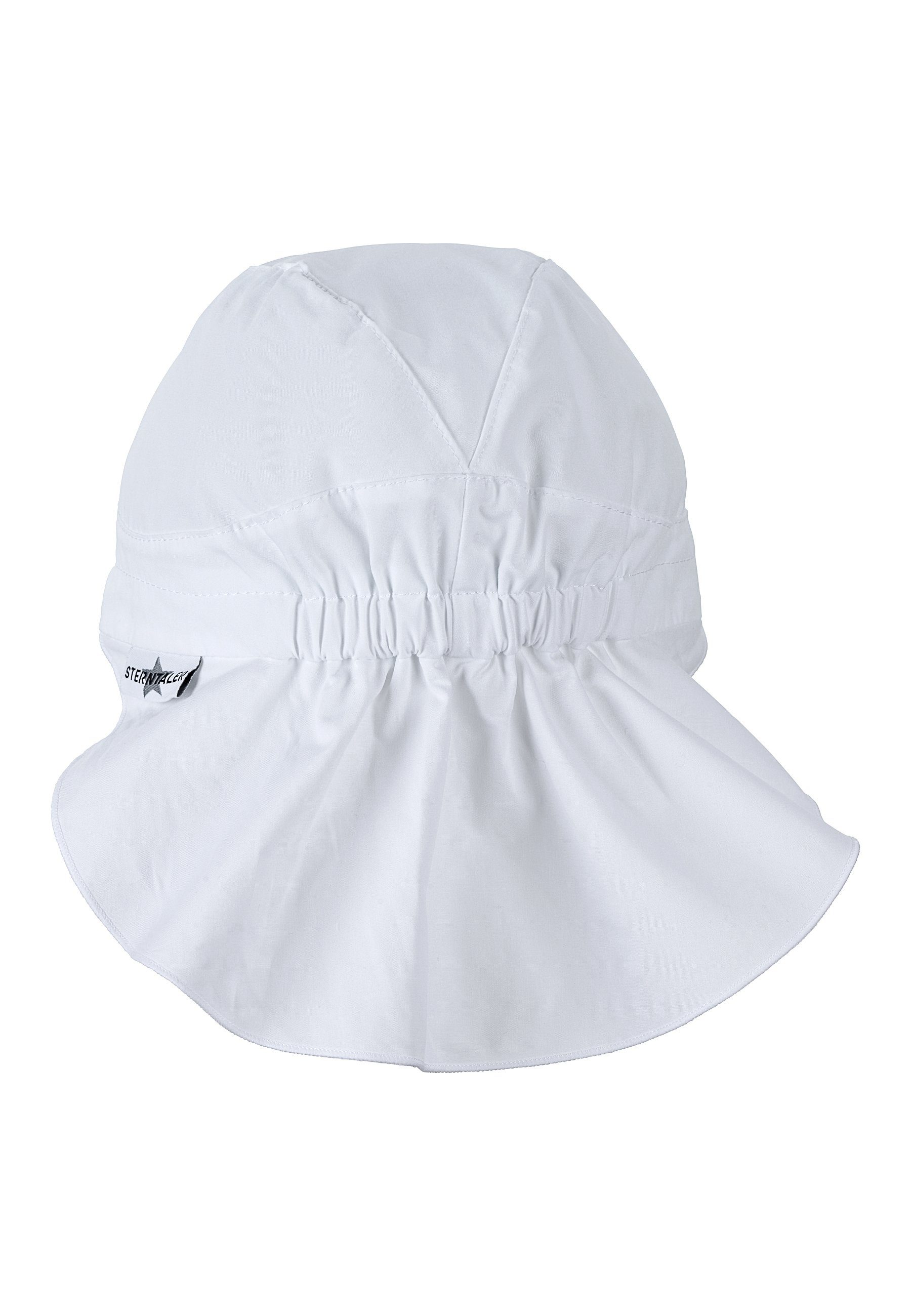 Sterntaler® Schirmmütze bedruckt Nackenschutz (1-St., mit UV-Sonnenschutz Kindermütze aus weiß mit 50) mit Beanie UV-Popeline unifarben Sternen Schirm Erstlingsmütze