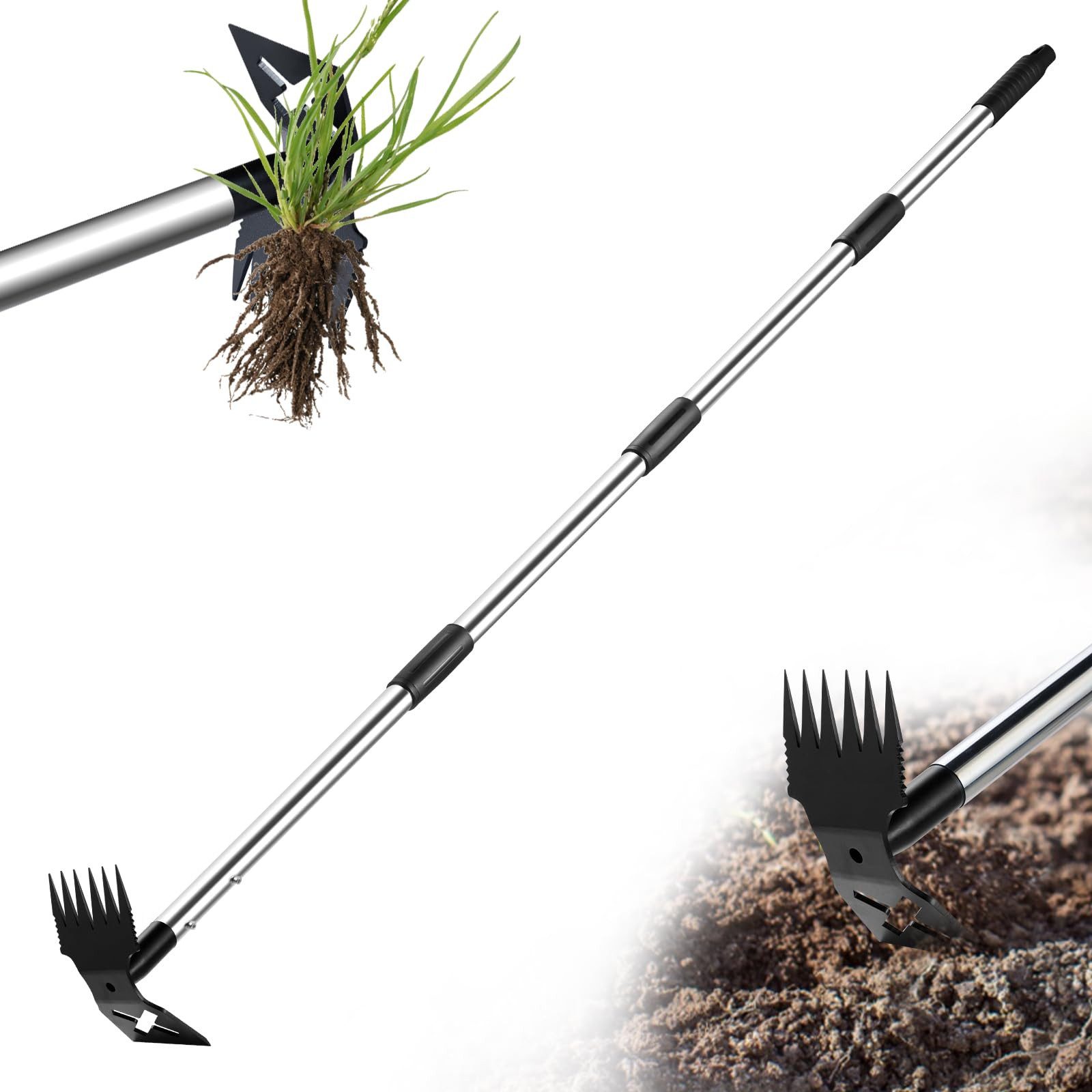 Agger Gartenhacke 2-in-1 Unkrautstecher mit langem Stiel – Rechen & Hacke, 1 St., ergonomisches Gartenwerkzeug für müheloses Jäten & Bodenlockerung