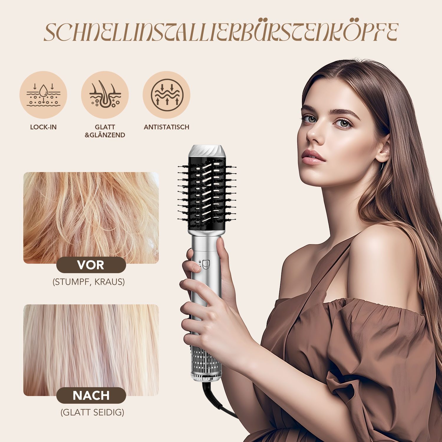 oyajia Multihaarstyler 6-in-1 Heißluftstyler mit Locken-, Glätt-, Föhn- & Volumenfunktion, 6-in-1 Stylingtool mit 3 Temperaturen, 3 Windstufen und Aufsätzen